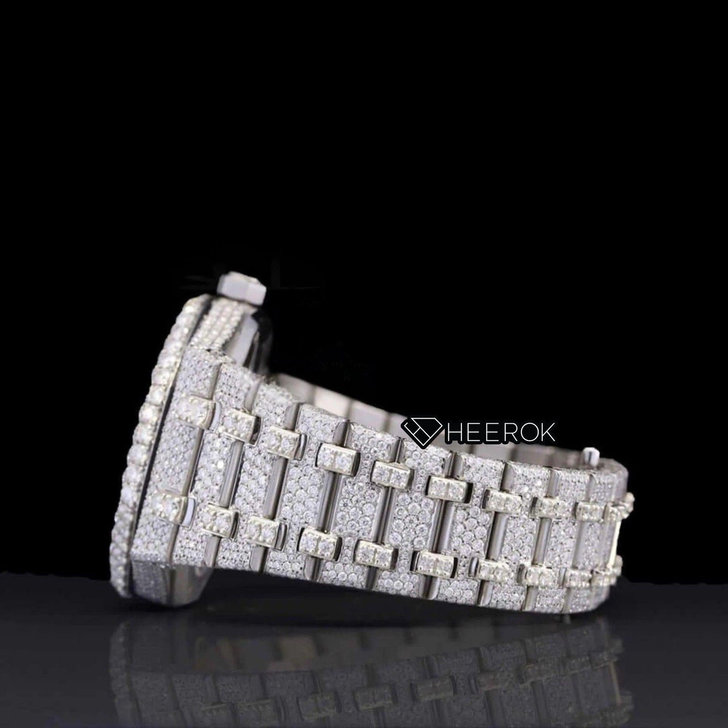 AP Royal Oak Fully Iced Out White Dial Stick Markers Large Round Diamond Bezel Moissanite Diamond