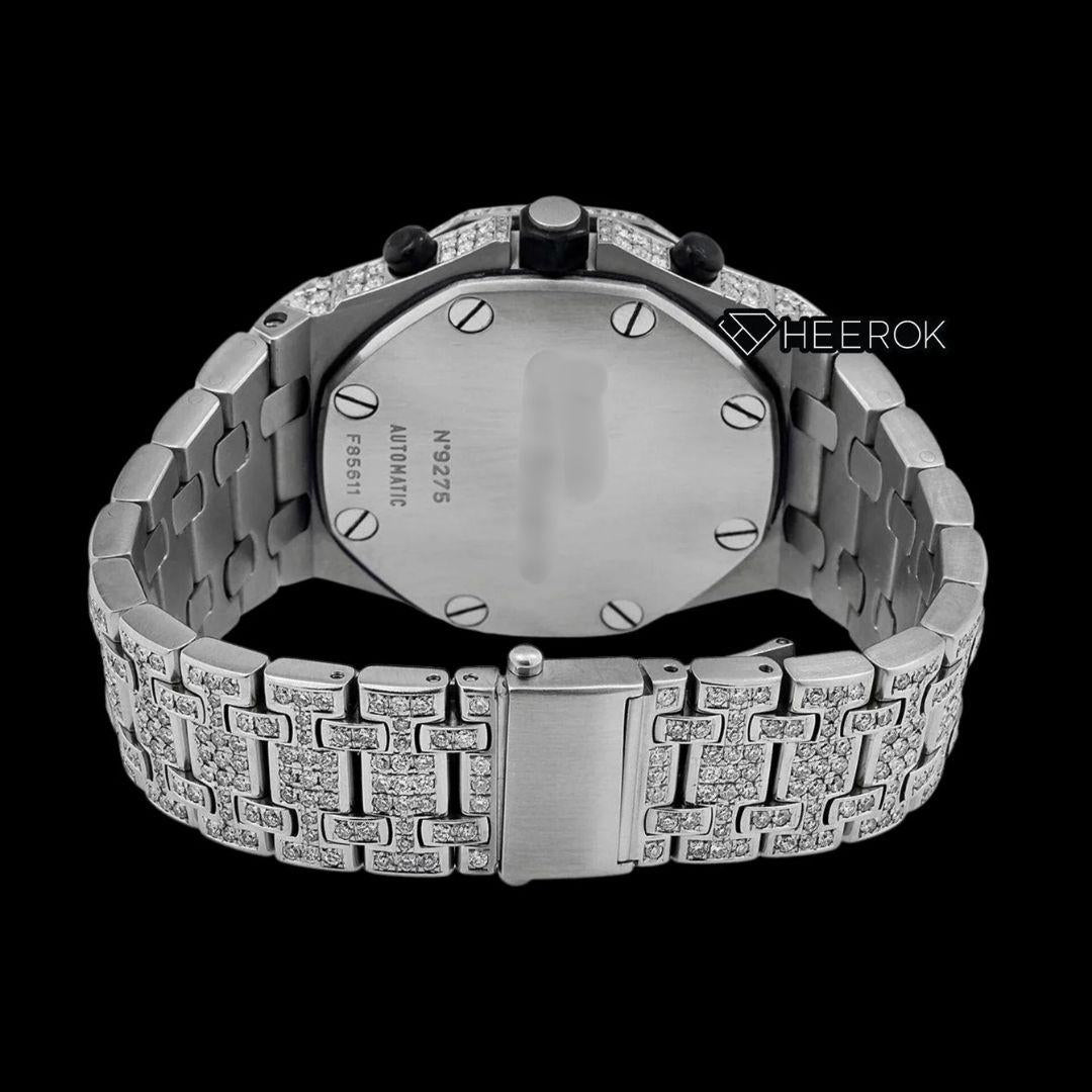 AP Royal Oak Offshore Chronograph Black Dial White Standard Numerals Diamond Bezel Fully Iced Out Moissanite Watch