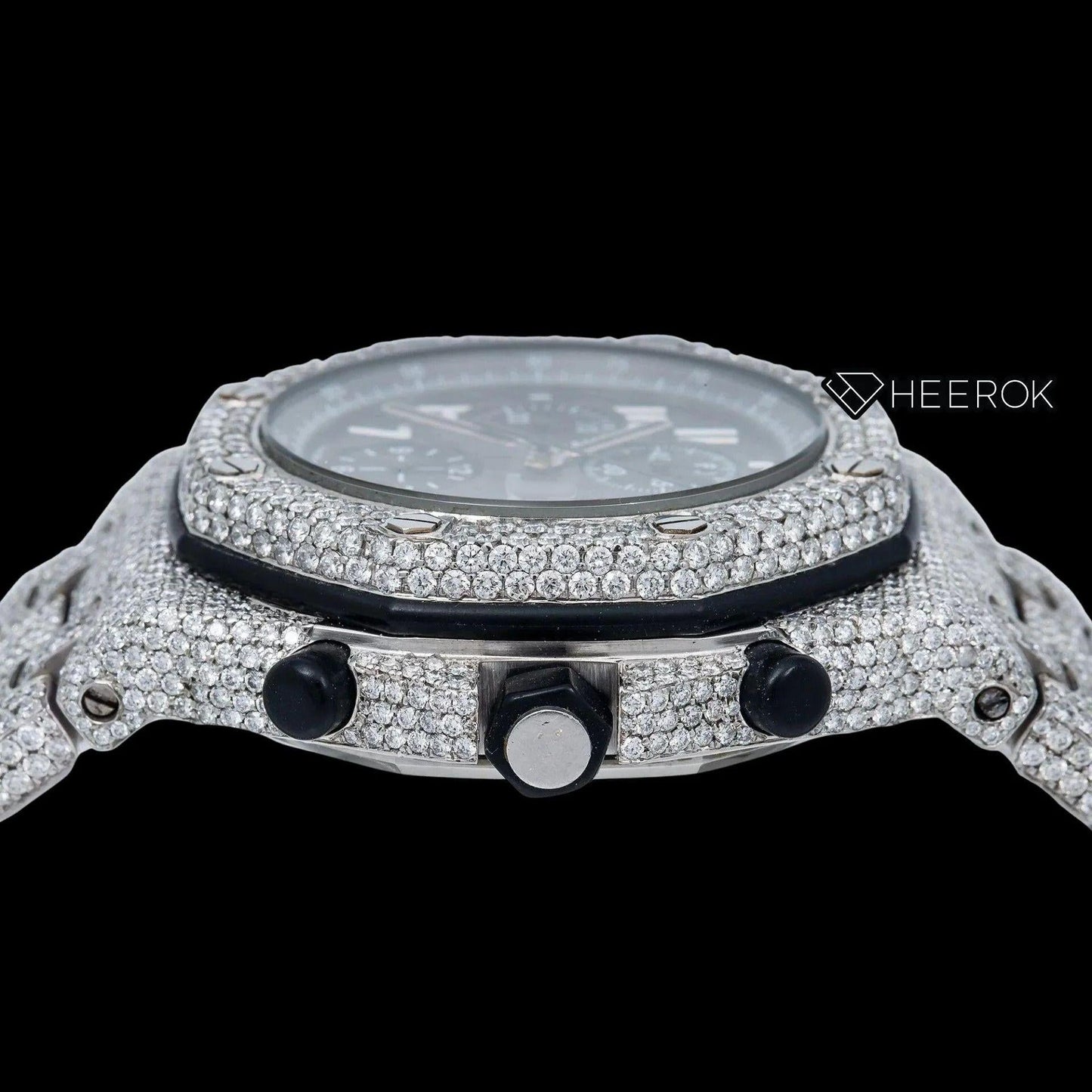 AP Royal Oak Offshore Chronograph Grey Dial White Standard Numerals Diamond Bezel Fully Iced Out Moissanite Watch