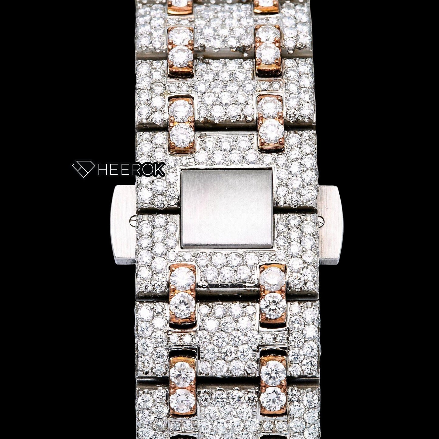 AP Royal Oak Offshore Chronograph Rose Gold Dial Red Standard Numerals Diamond Bezel Fully Iced Two Tone Rose Gold Moissanite Diamond Watch