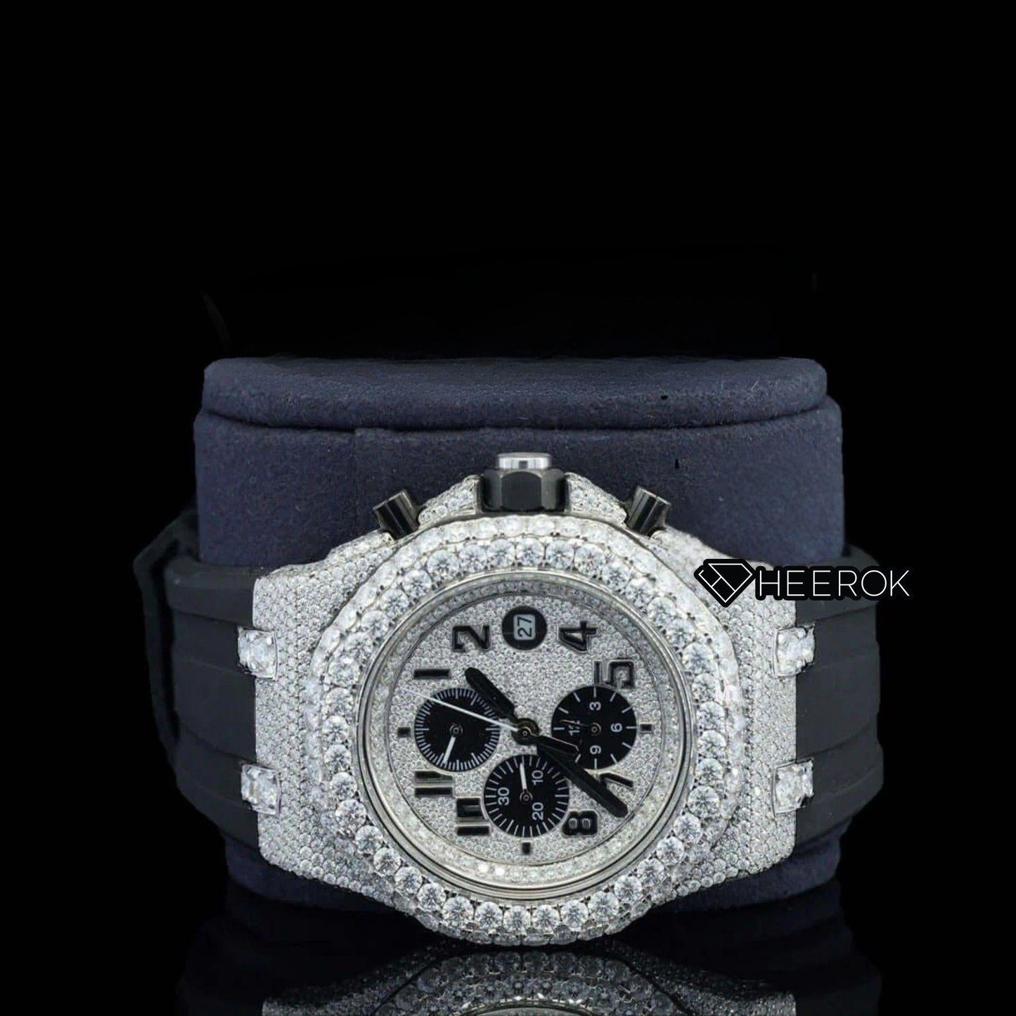 AP Royal Oak Offshore Standard Numerals Chronograph White Dial Diamond Bezel Moissanite Diamond Black Rubber Strap