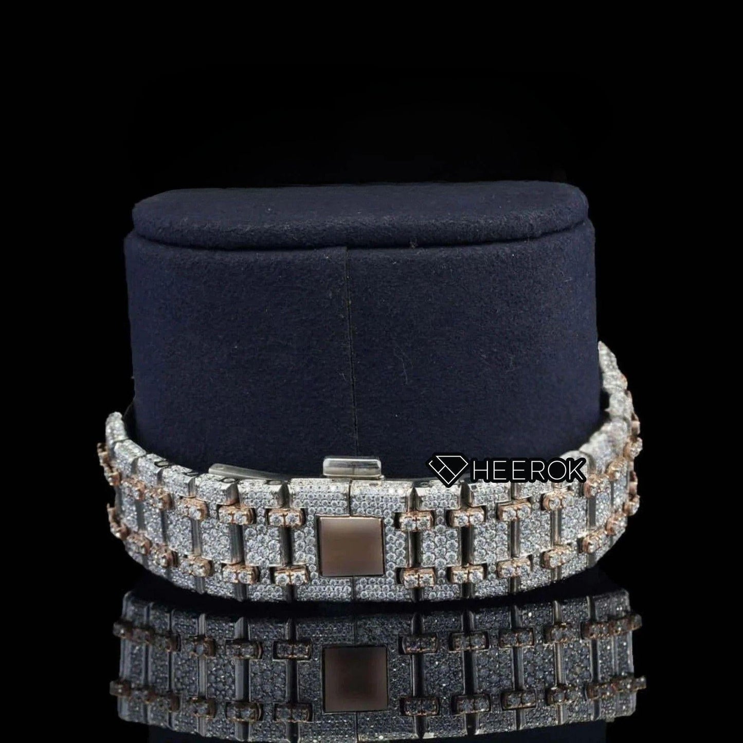 AP Royal Oak Rose Gold Dial Red Arabic Numerals Diamond Bezel Two Tone Rose Gold Moissanite Diamond Bracelet