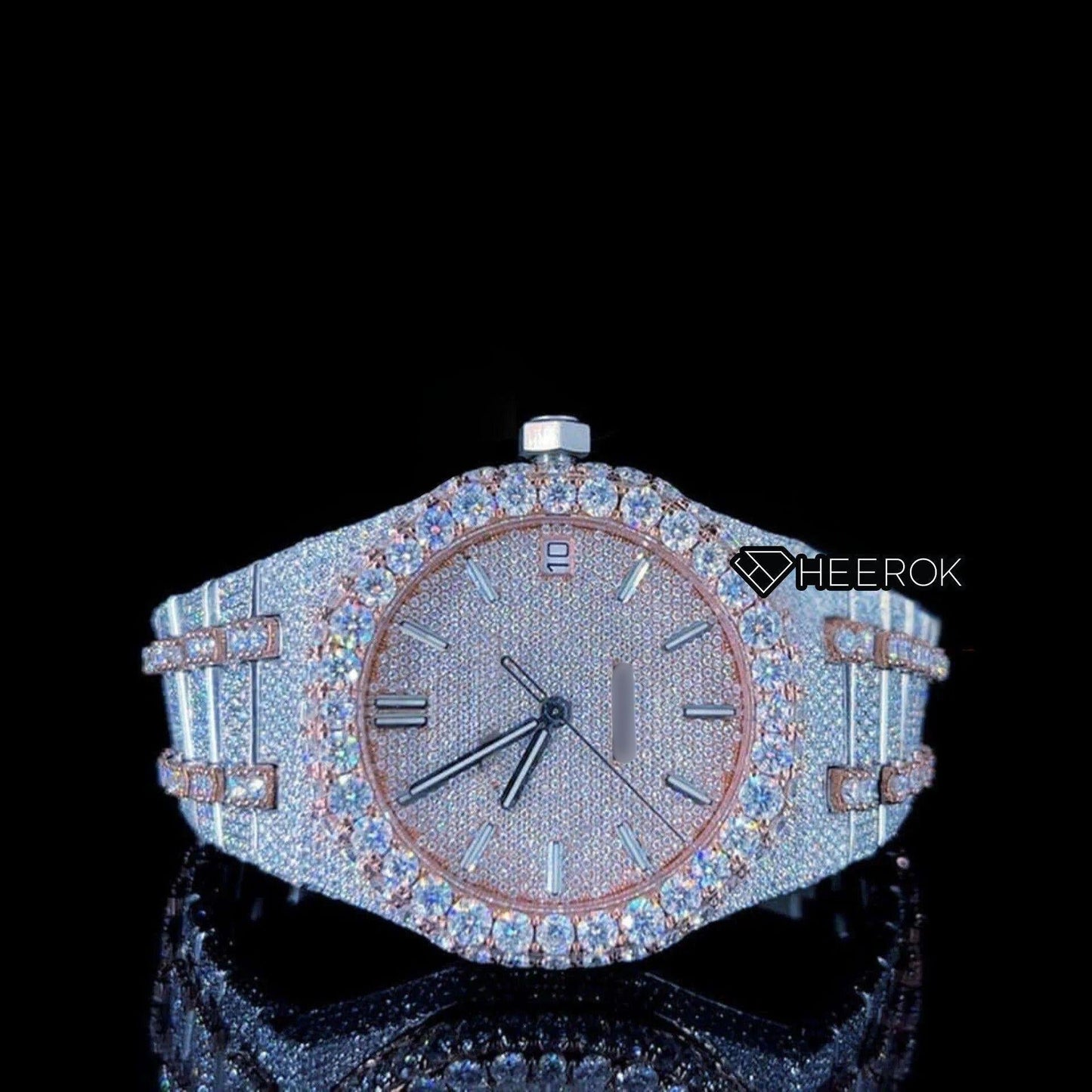 AP Royal Oak Rose Gold Dial Stick Markers Diamond Bezel Two Tone Rose Gold Moissanite Diamond Bracelet