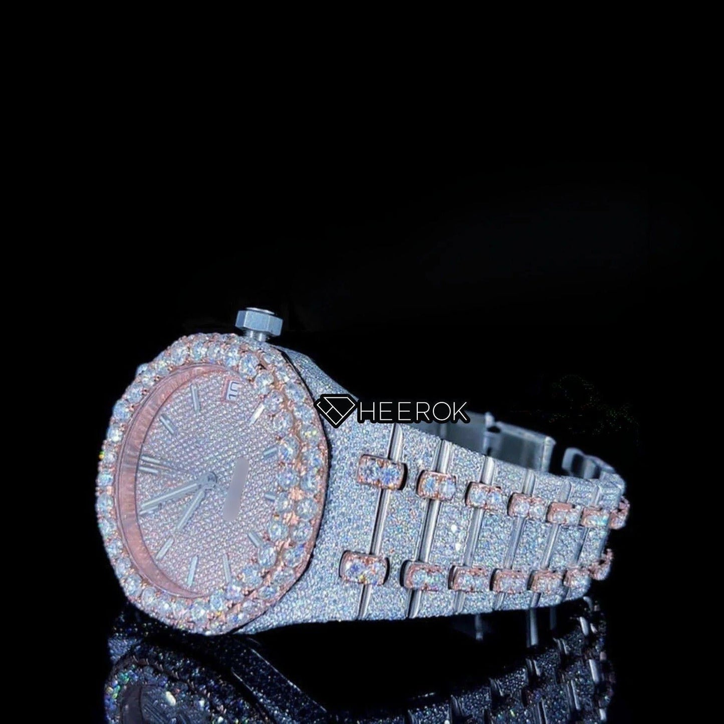 AP Royal Oak Rose Gold Dial Stick Markers Diamond Bezel Two Tone Rose Gold Moissanite Diamond Bracelet