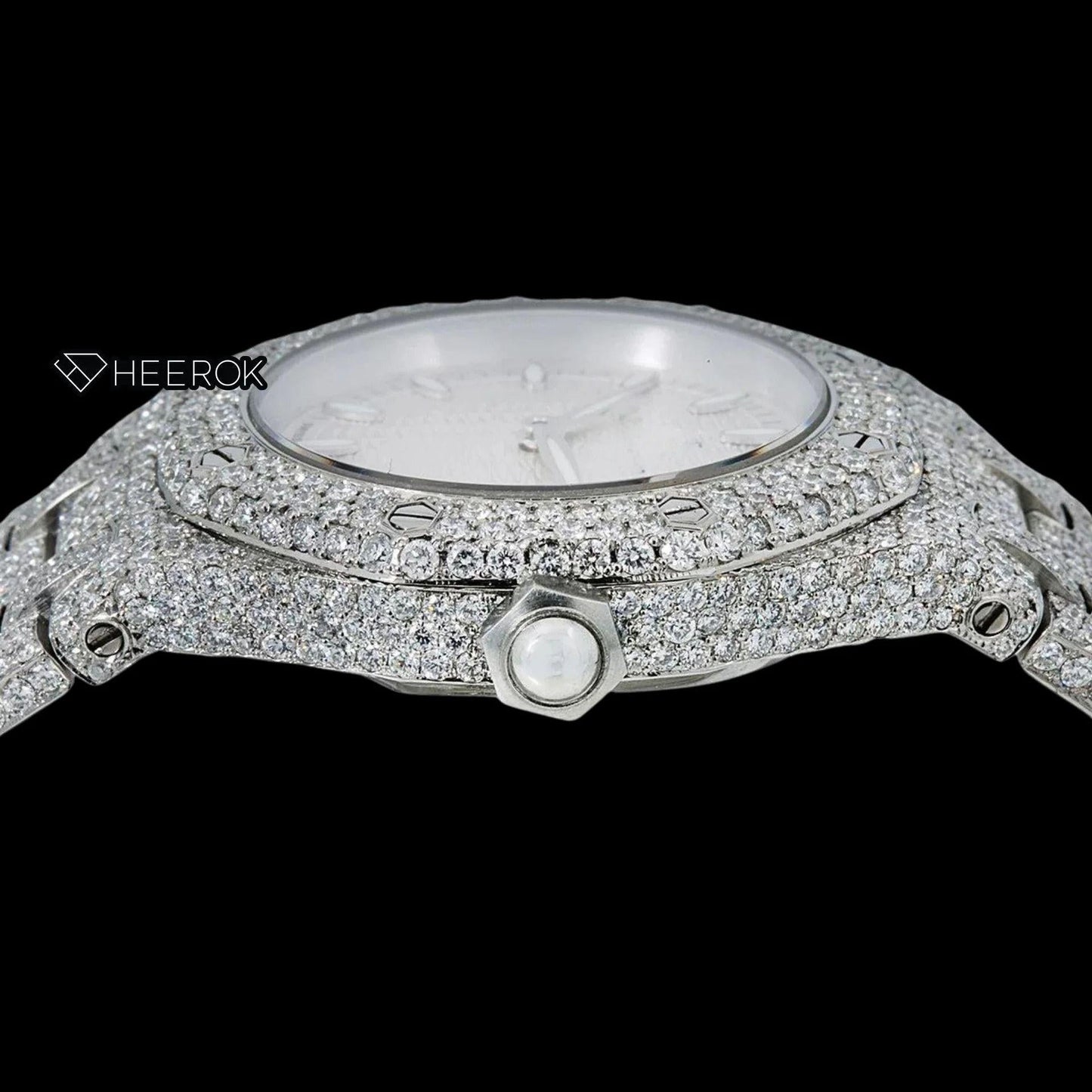 AP Royal Oak White Dial Oval Markers Diamond Bezel Fully Iced Moissanite Diamond Watch For Women