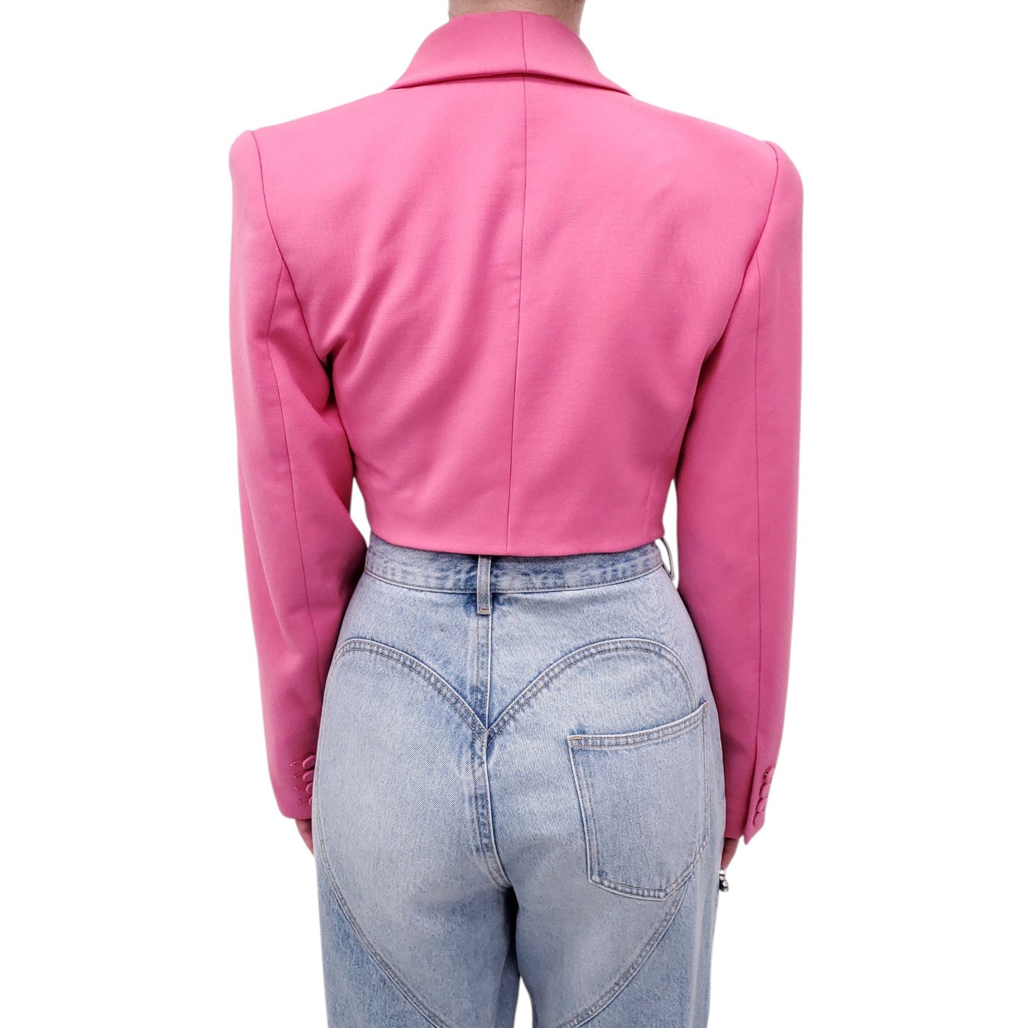 AREA PINK EMBROIDERED BUTTERFLY CROPPED BLAZER - SIZE 8