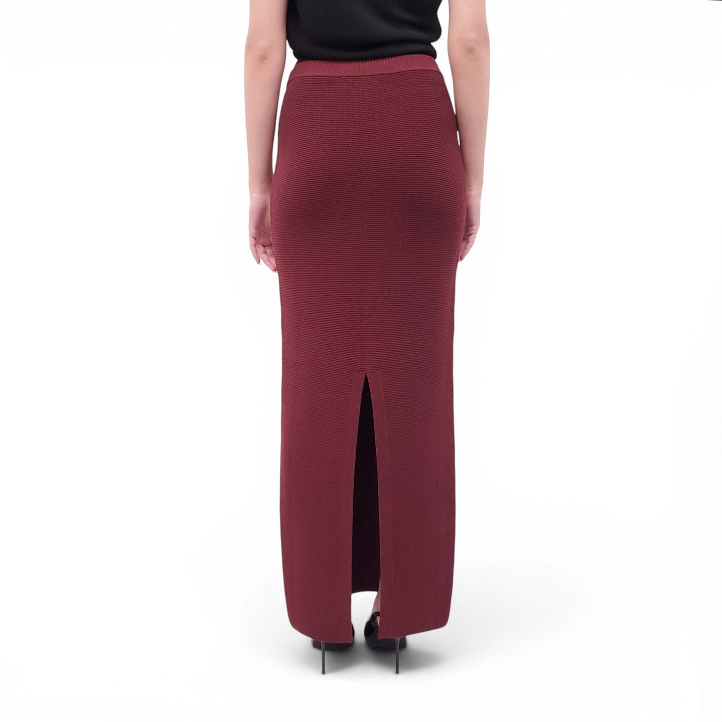 AYA MUSE BURGUNDY KNIT MAXI SKIRT - SIZE M
