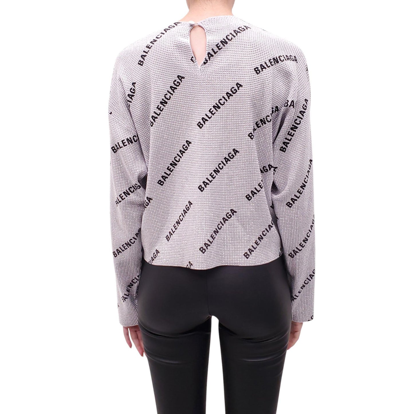 BALENCIAGA SILVER SPARKLE LOGO TOP - SIZE S