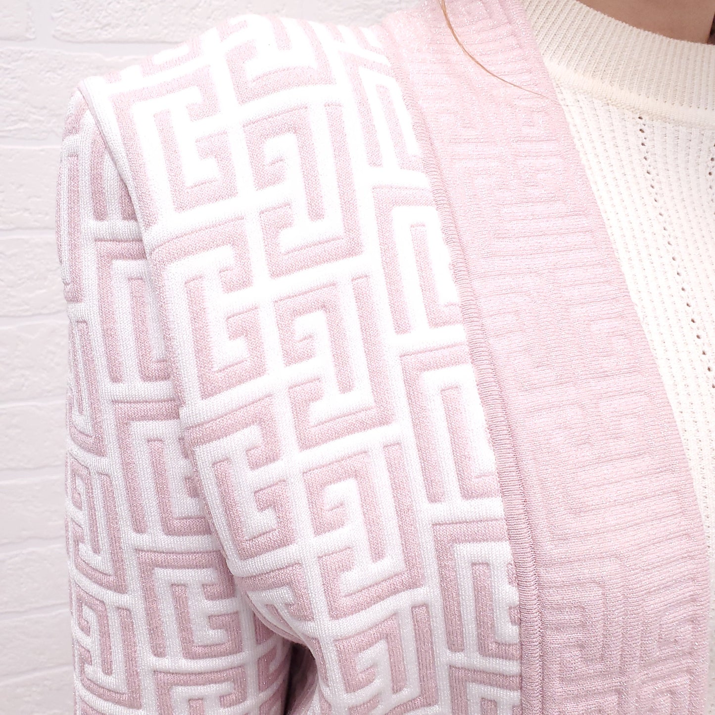 BALMAIN PINK MONOGRAM CARDIGAN - SIZE 40