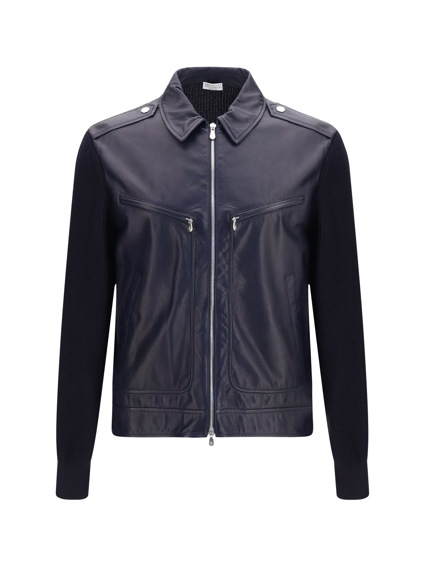 Brunello Cucinelli Men Leather And Knit Jacket