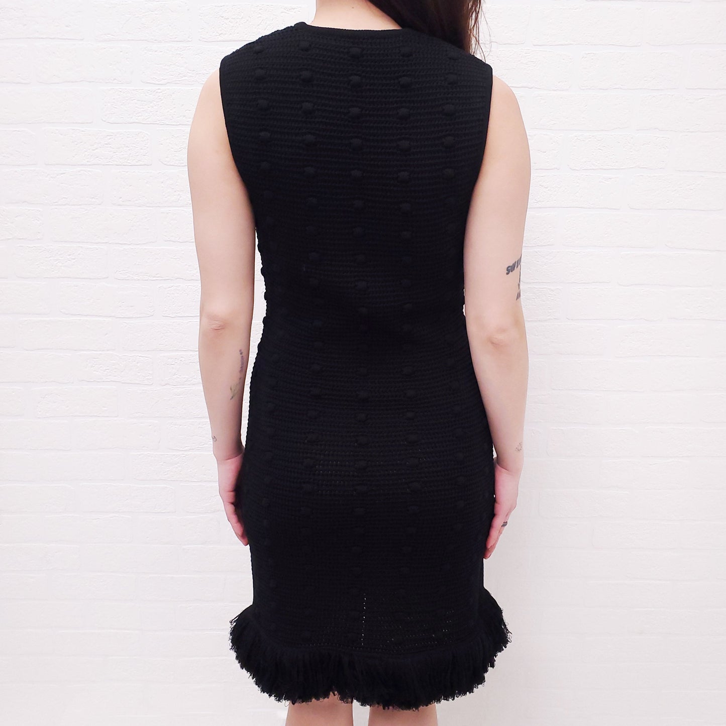 BOTTEGA VENETA BLACK KNIT DRESS WITH FRINGE DETAIL - SIZE S
