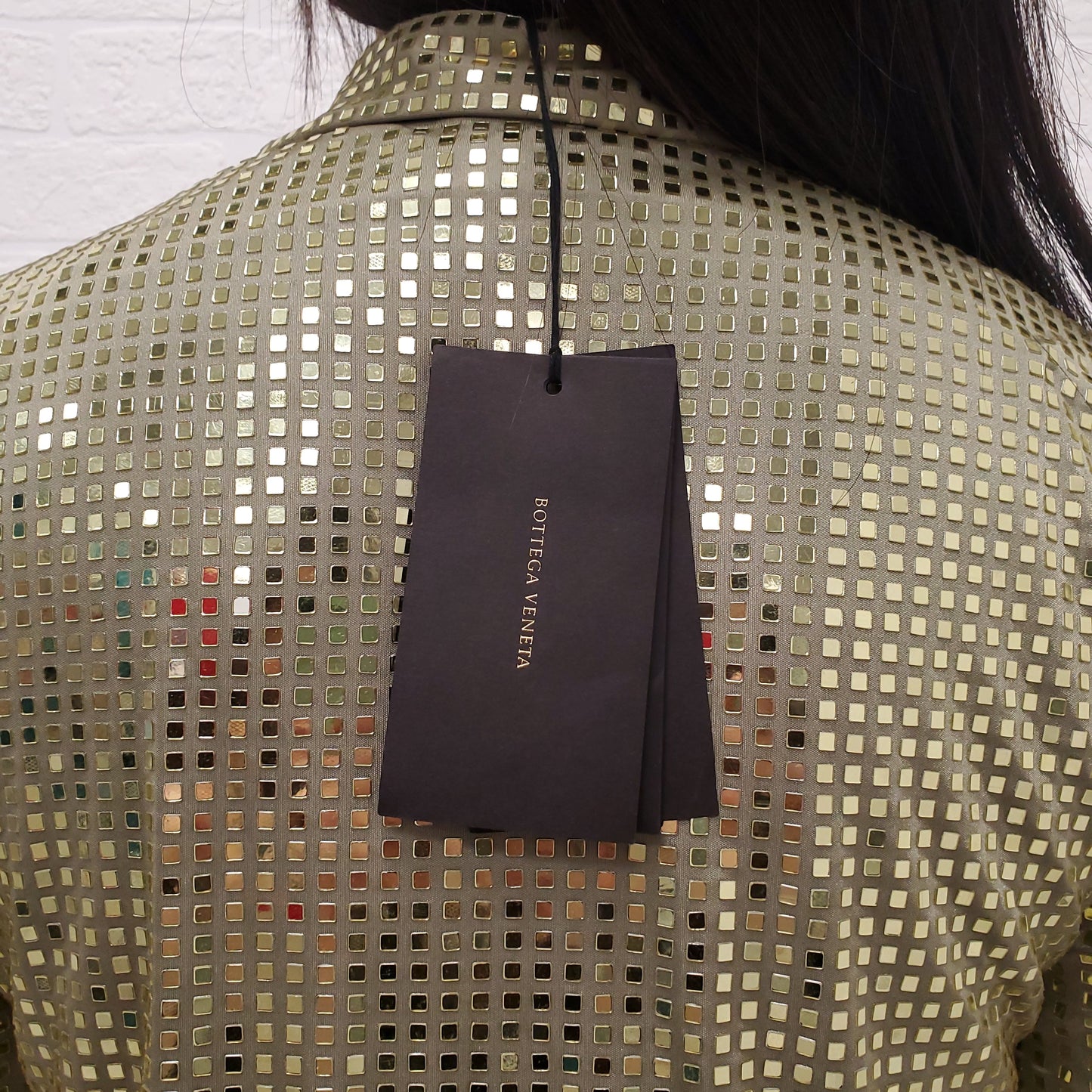 BOTTEGA VENETA GREEN SATIN SEQUIN BLOUSE - SIZE 38