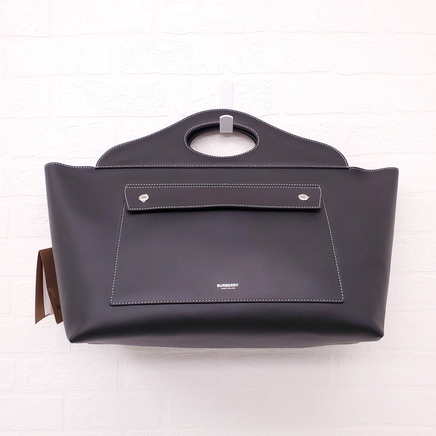 BURBERRY BLACK LEATHER POCKET SATCHEL TOTE