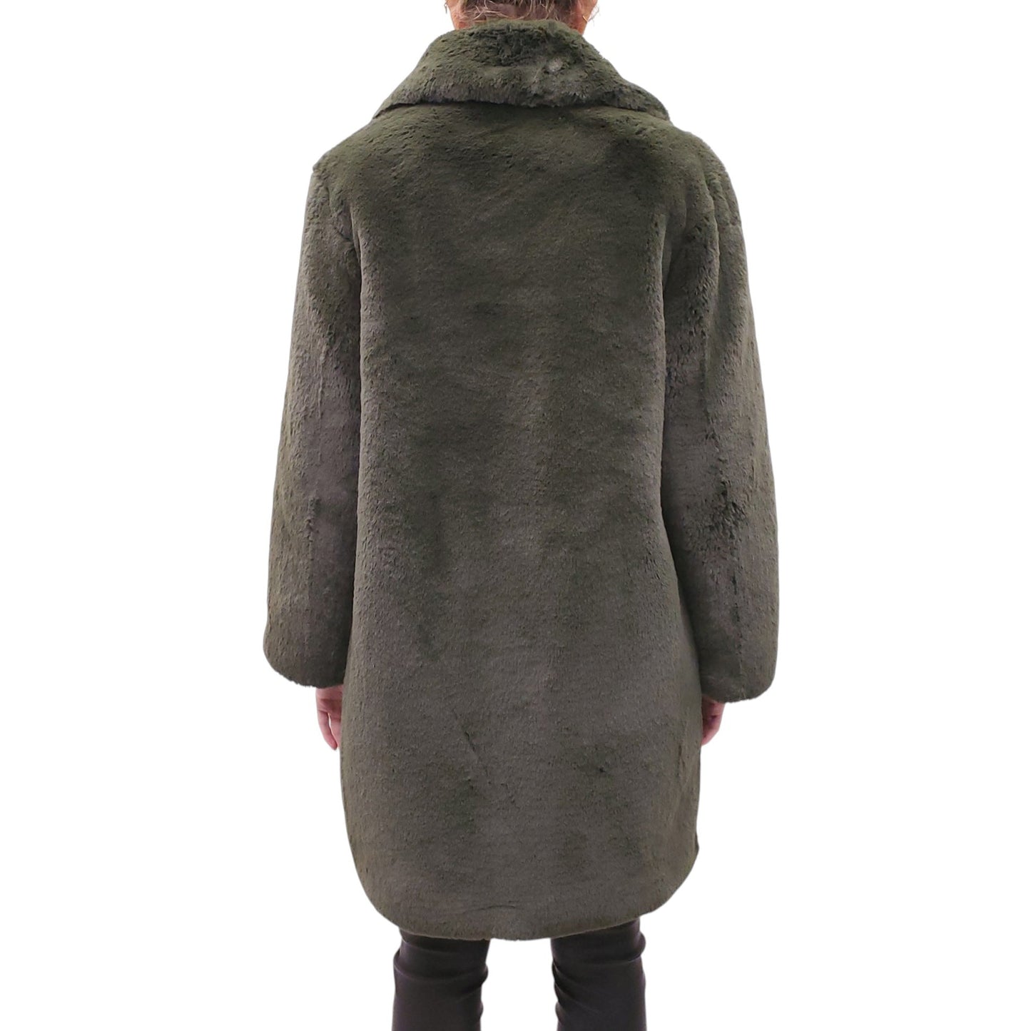 BURBERRY GREEN FAUX FUR OVERSIZED JACKET WITH CHECK LINING - SIZE 6