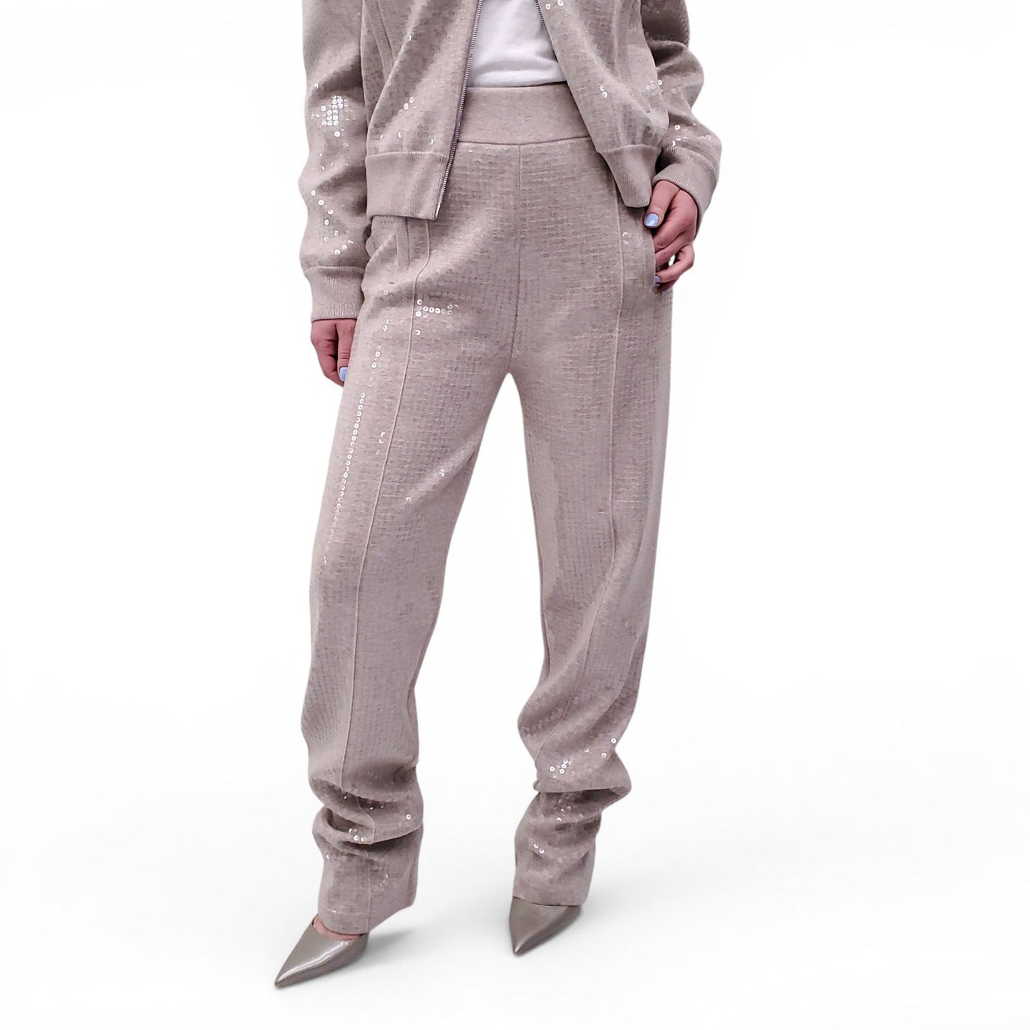 BURBERRY TAUPE SEQUIN SWEATSUIT SET - SIZE M