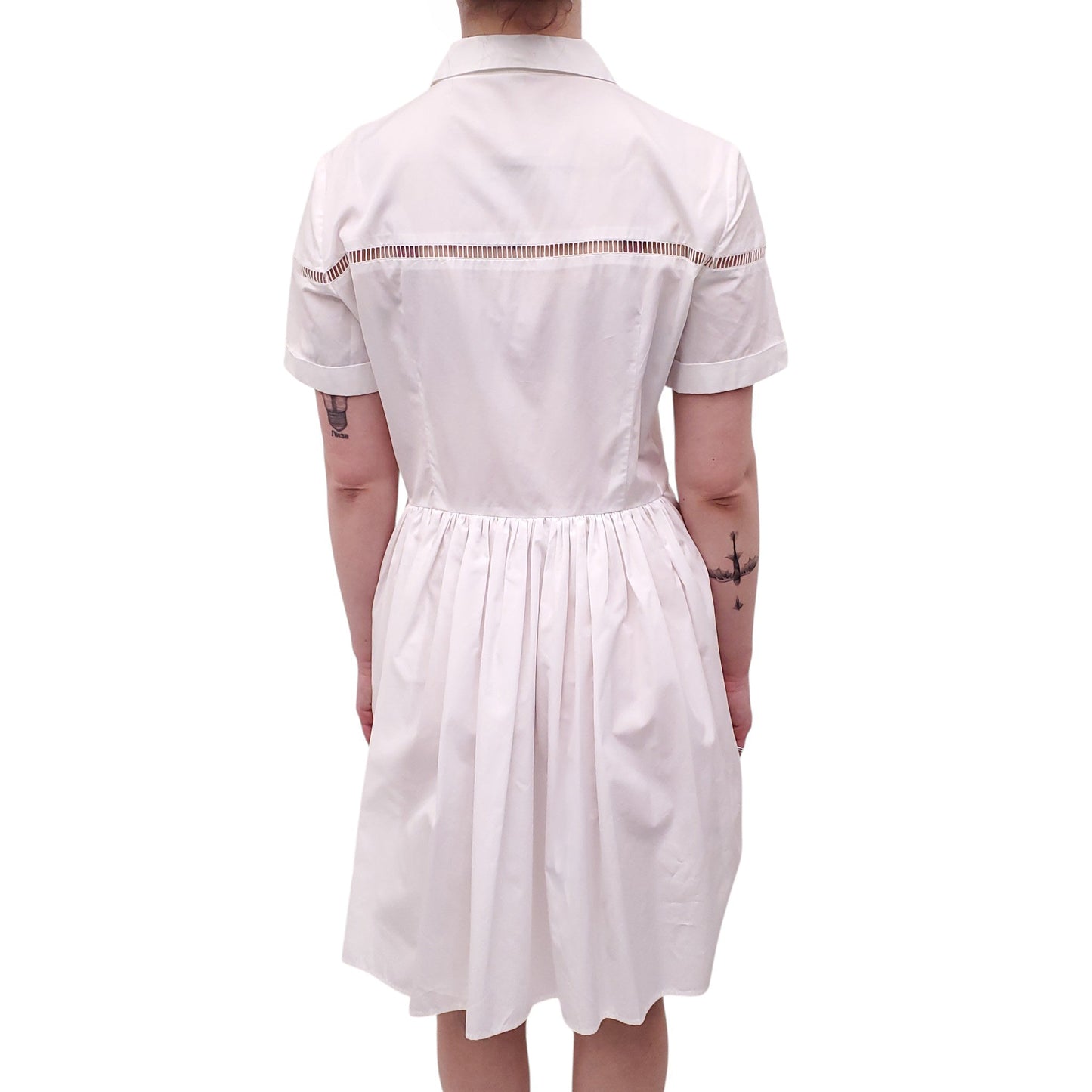 BURBERRY WHITE POLO DRESS WITH EYELET DETAIL - SIZE US 10