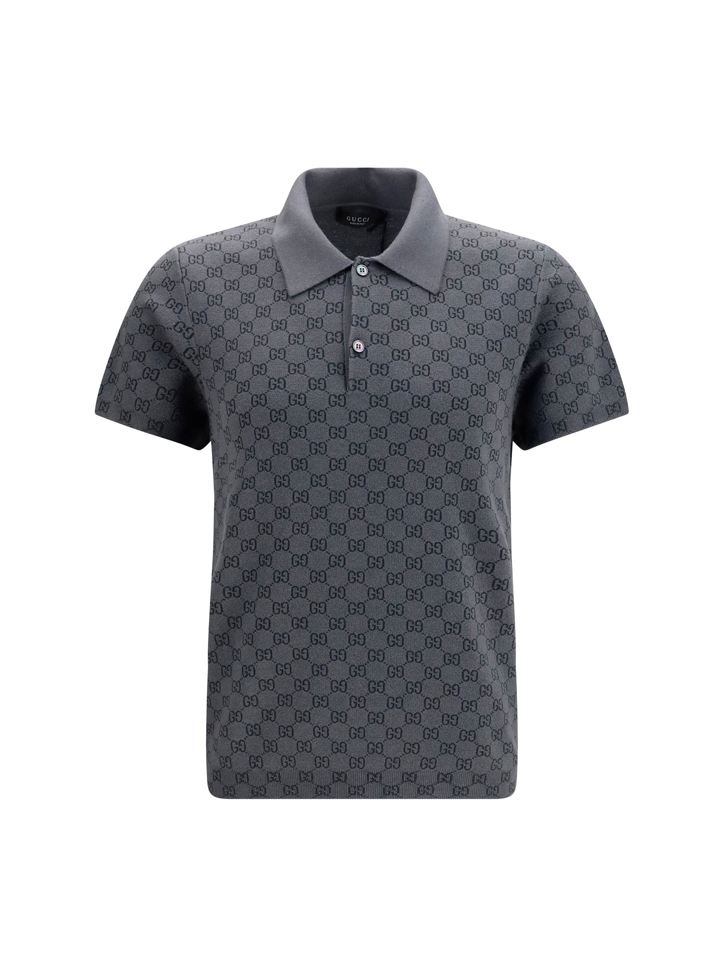 Gucci Men Gg Jacquard Wool And Silk Polo Shirt
