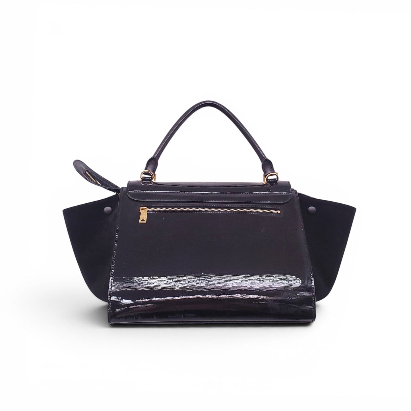 CELINE BLACK PATENT TRAPEZE BAG