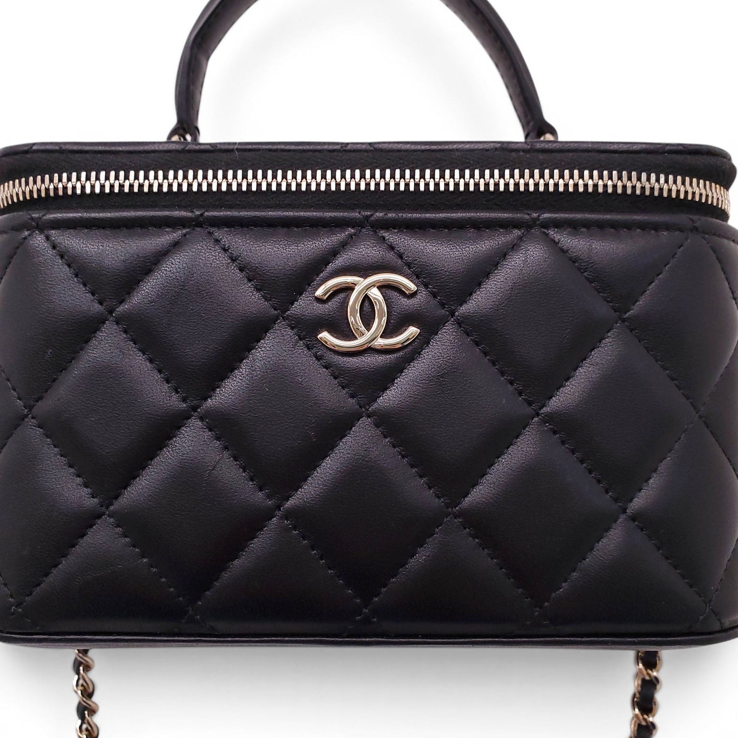 CHANEL BLACK LAMBSKIN QUILTED CC TOP HANDLE VANITY CASE CROSSBODY BAG