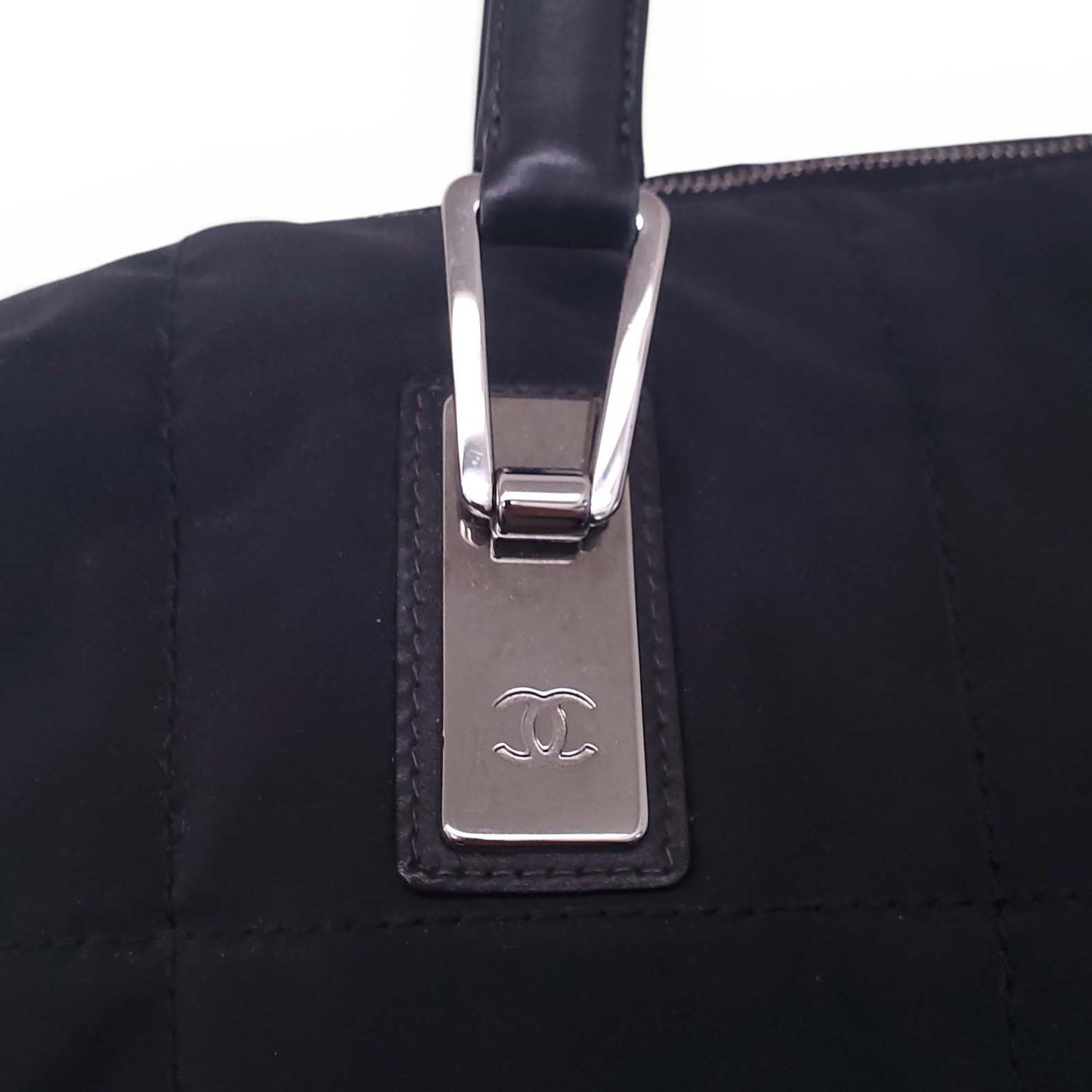 CHANEL BLACK NYLON QUILTED BOWLER BAG