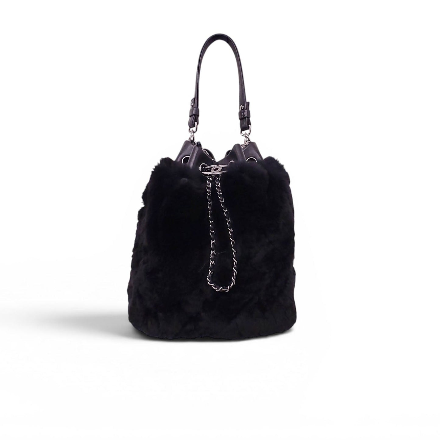 CHANEL BLACK ORYLAG MINK DRAWSTRING BUCKET BAG