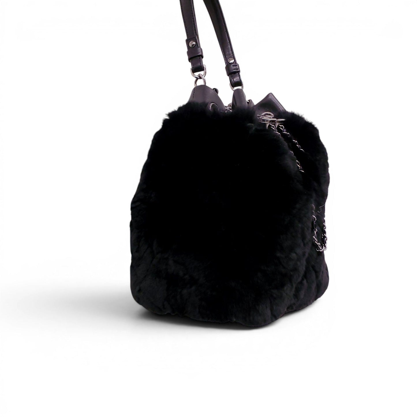 CHANEL BLACK ORYLAG MINK DRAWSTRING BUCKET BAG