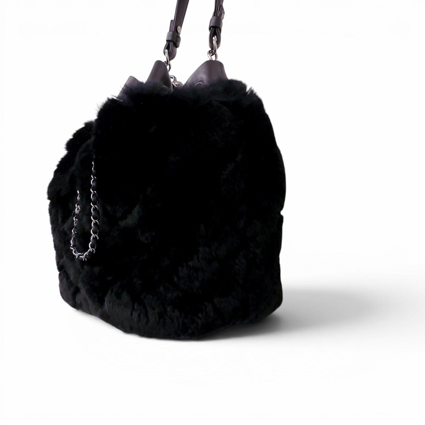 CHANEL BLACK ORYLAG MINK DRAWSTRING BUCKET BAG