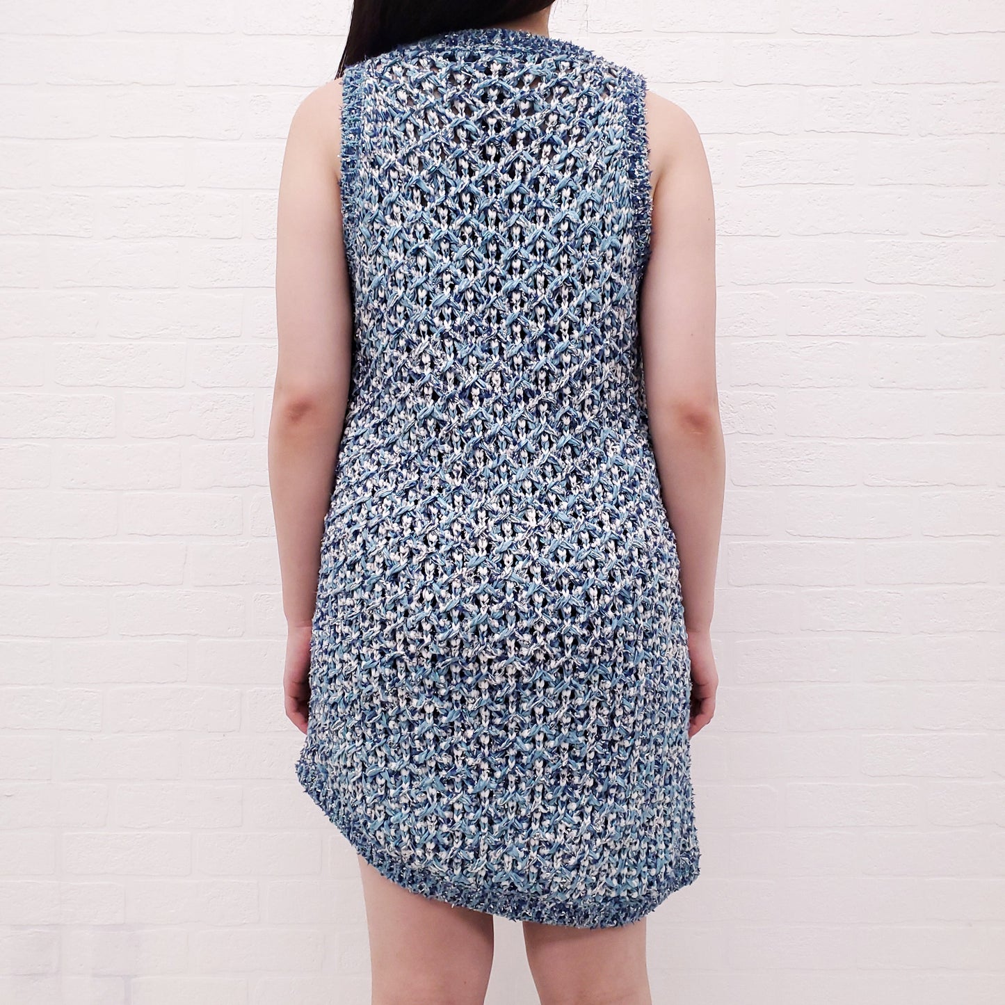 CHANEL BLUE AND SILVER KNIT DRESS - SIZE 38