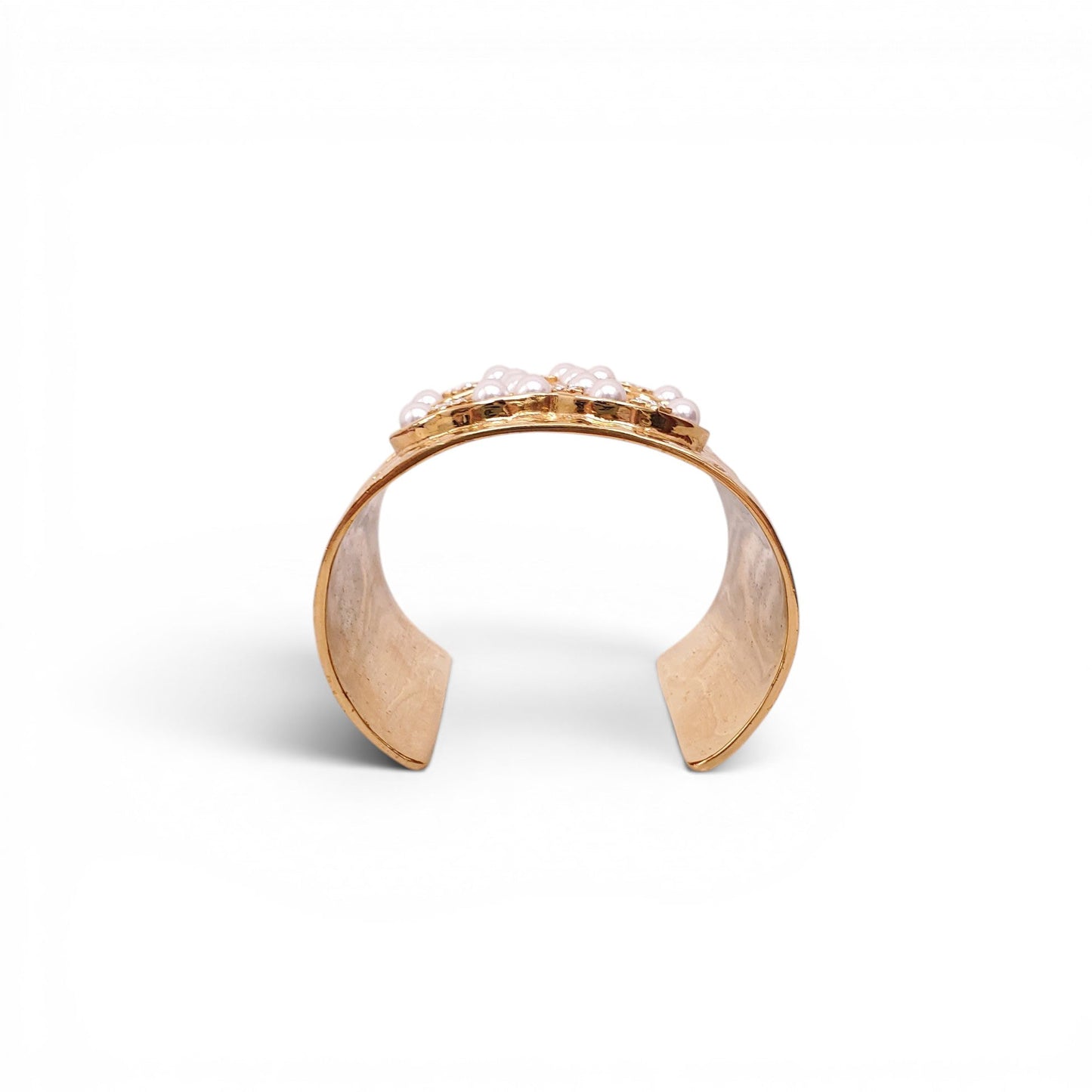 CHANEL GOLD CUFF WITH PEARL AND CRYSTAL CC LOGO