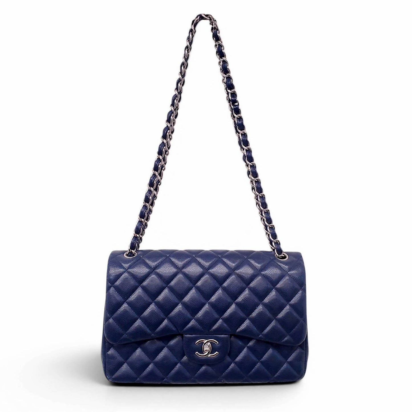 CHANEL JUMBO NAVY CAVIAR LEATHER DOUBLE FLAP BAG