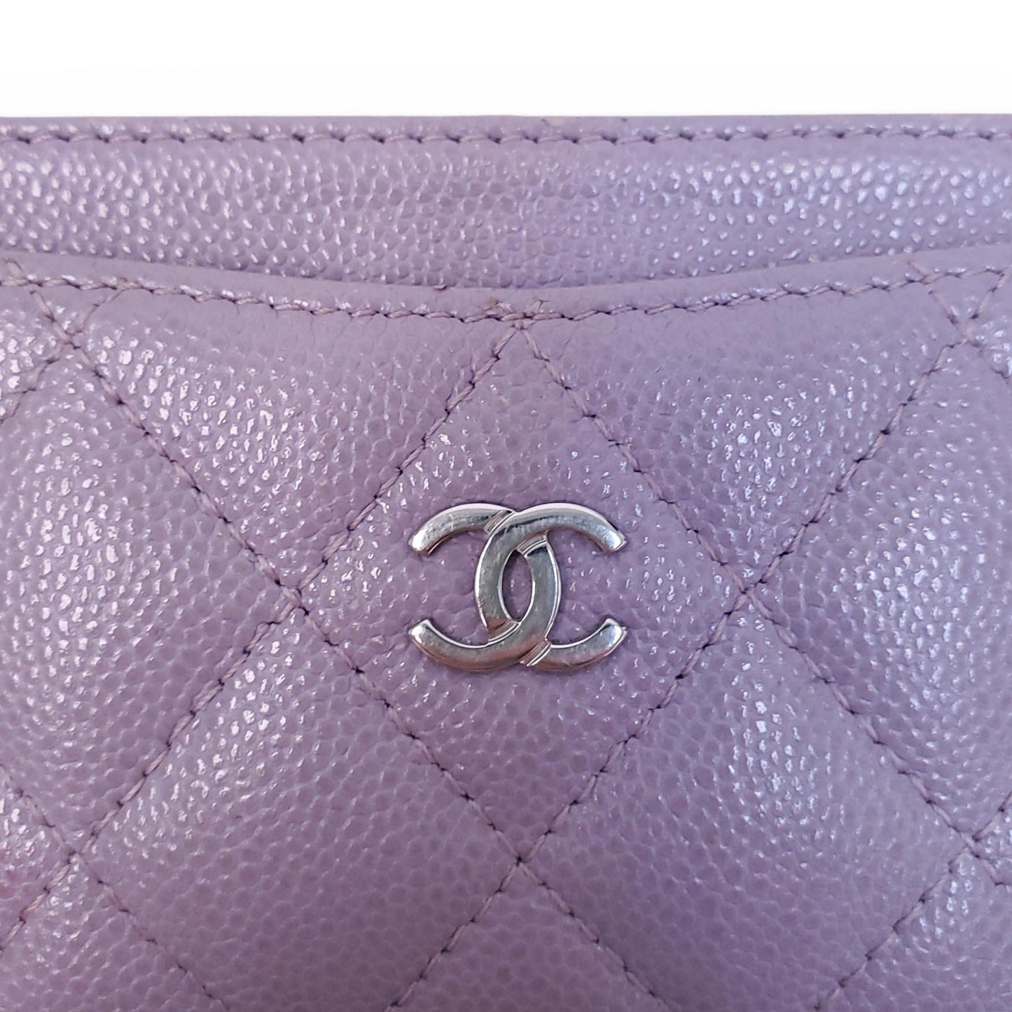 CHANEL LILAC QUILTED LEATHER CARD HOLDER