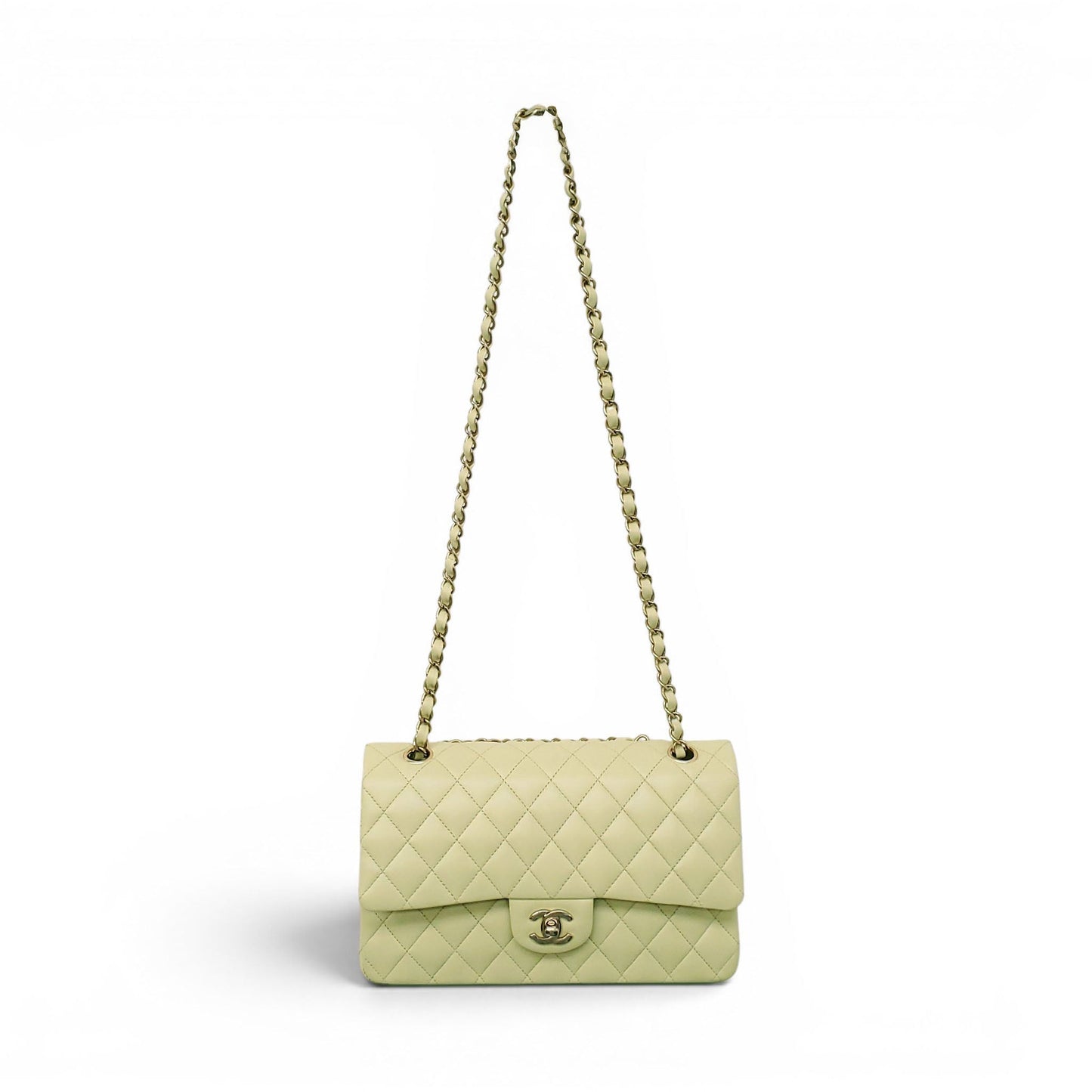 CHANEL LIME GREEN LAMBSKIN CLASSIC MEDUIM DOUBLE FLAP BAG