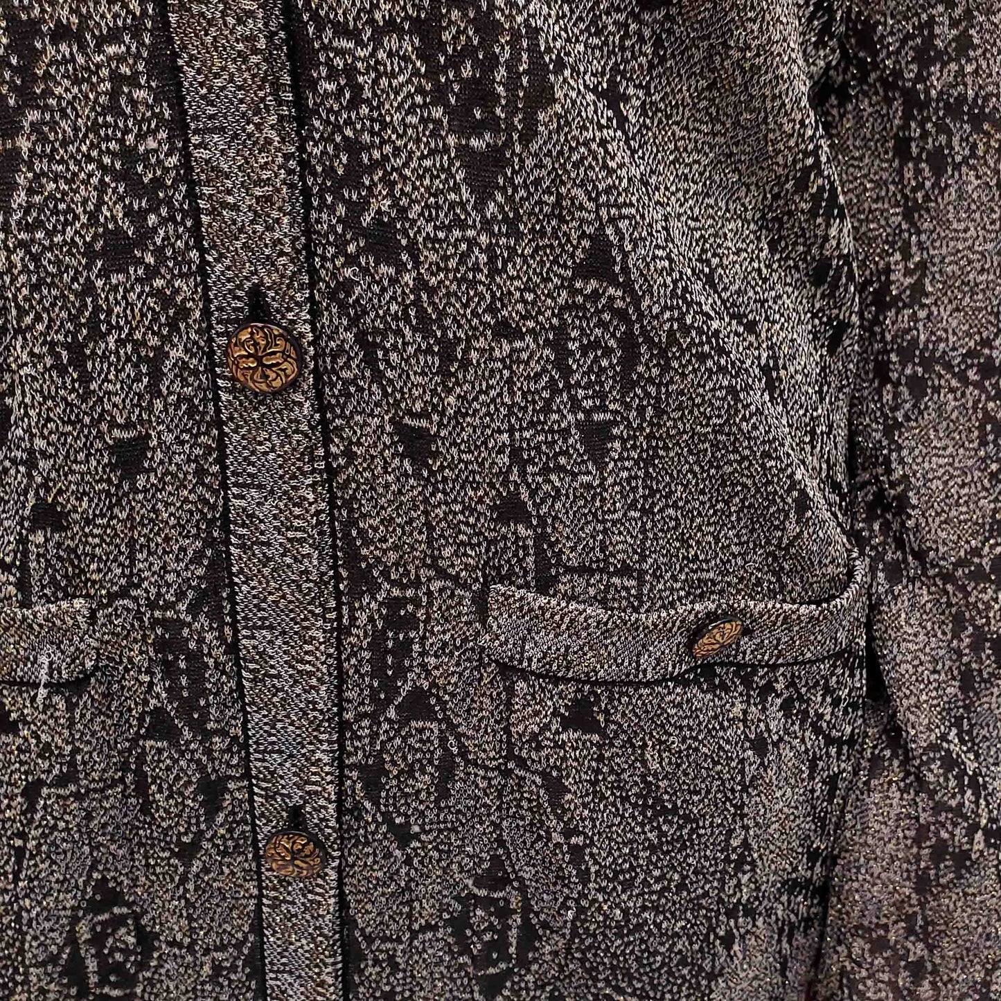 CHANEL METALLIC PATTERNED DRESS SET WITH MATCHING CARDIGAN - SIZE 40