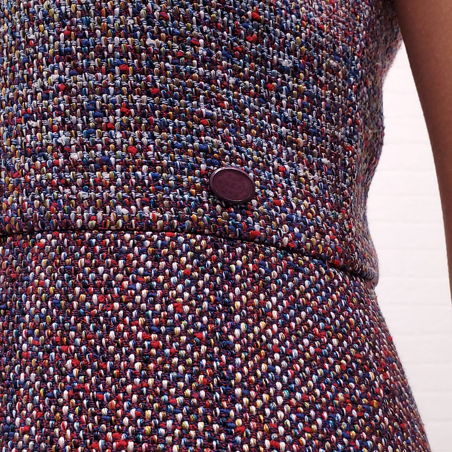 CHANEL MULTI-COLOUR TWEED DRESS WITH LOGO - SIZE 36