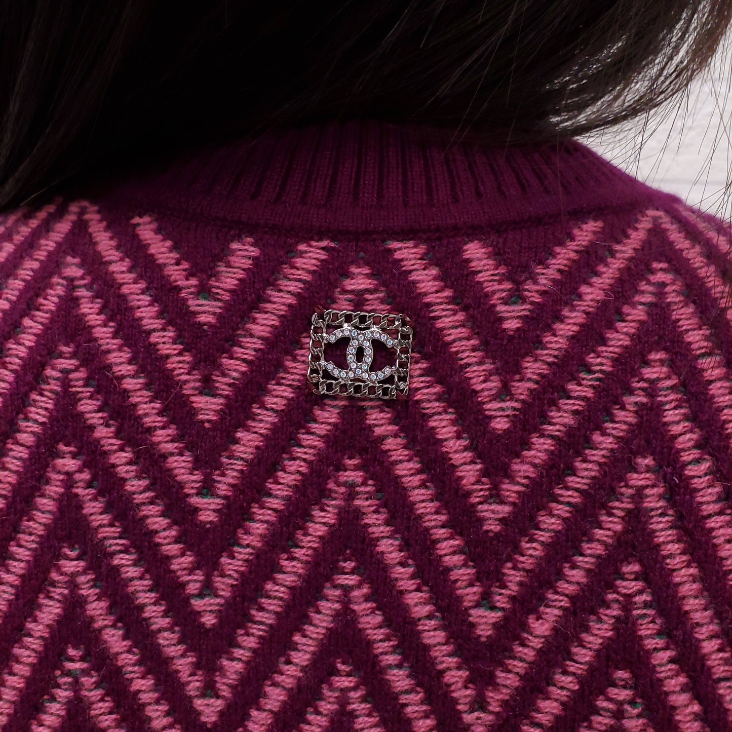 CHANEL PURPLE CHEVRON LOGO SWEATER DRESS - SIZE 36