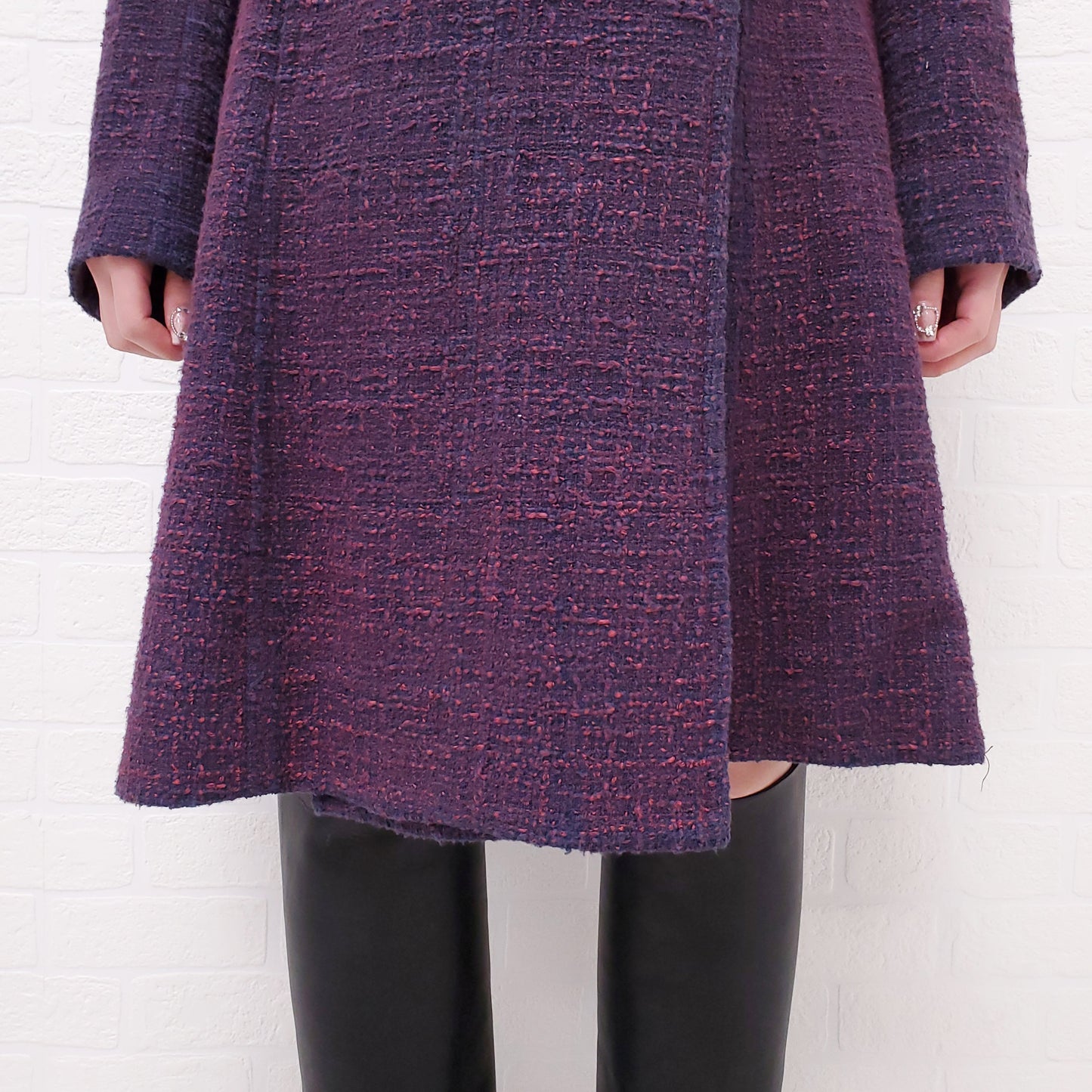 CHANEL PURPLE TWEED LONG COAT WITH LOGO BUTTONS - SIZE 40