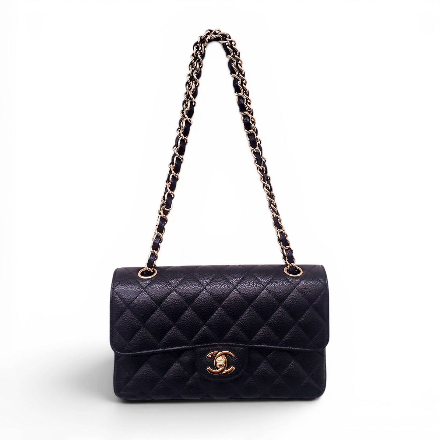 CHANEL SMALL BLACK CAVIAR LEATHER FLAP BAG