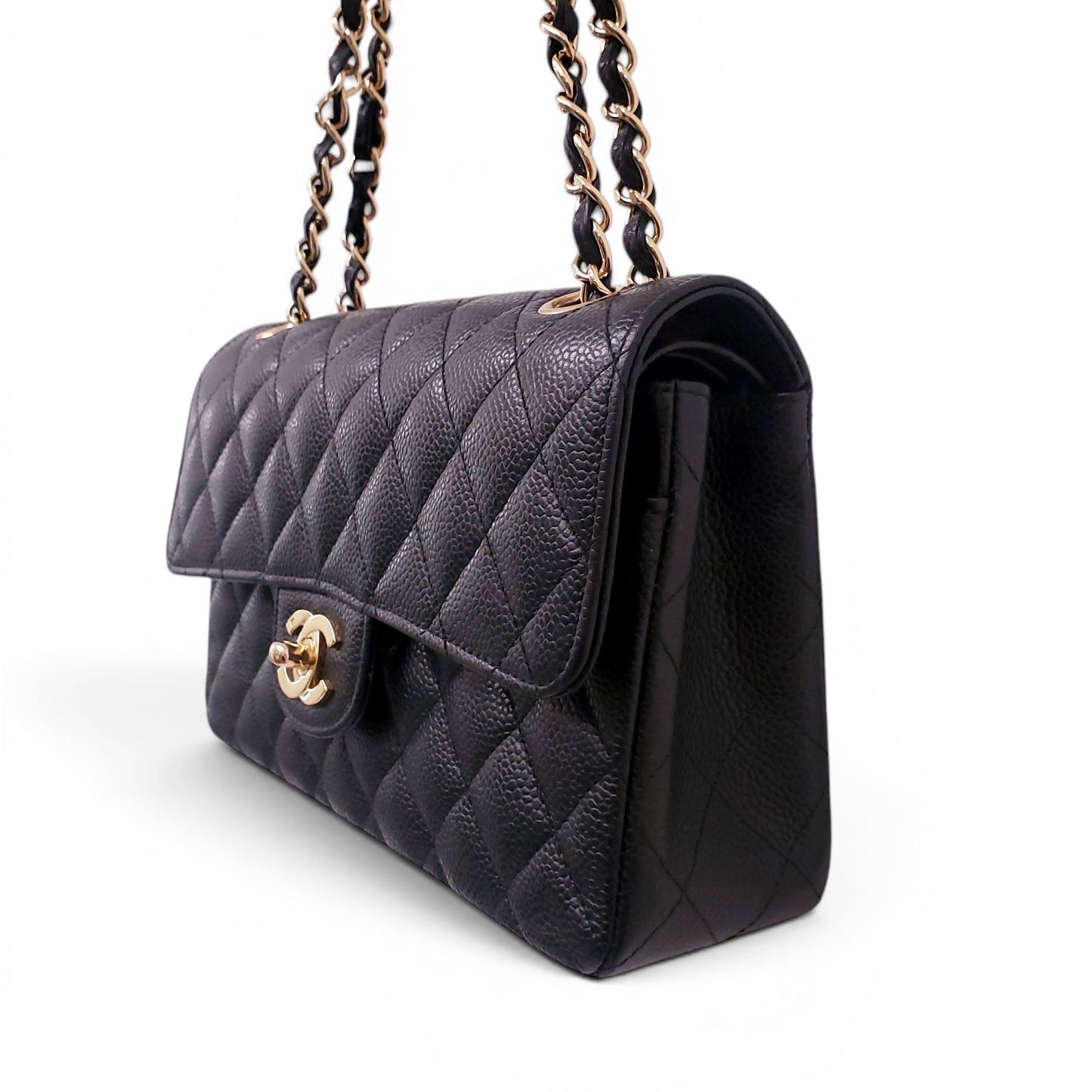 CHANEL SMALL BLACK CAVIAR LEATHER FLAP BAG