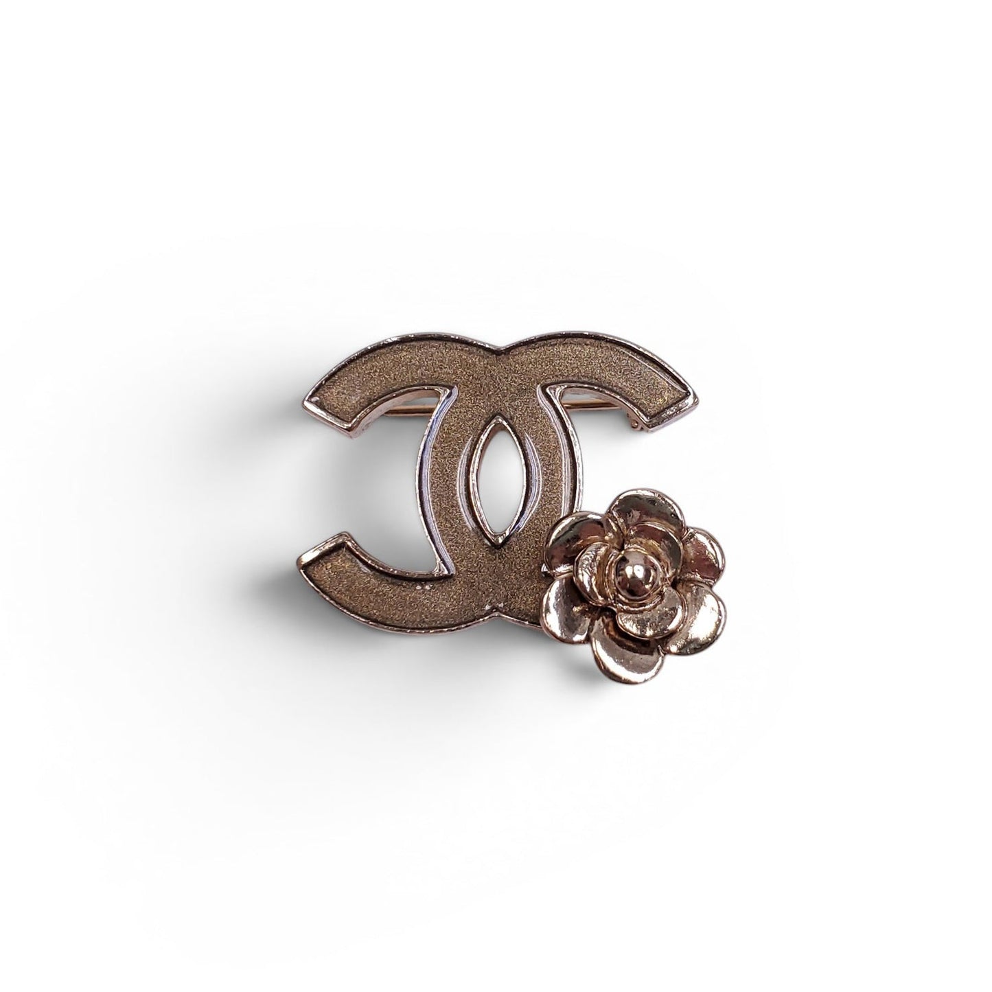 CHANEL SMALL LOGO BROOCH WITH CAMÉLIA FLOWER