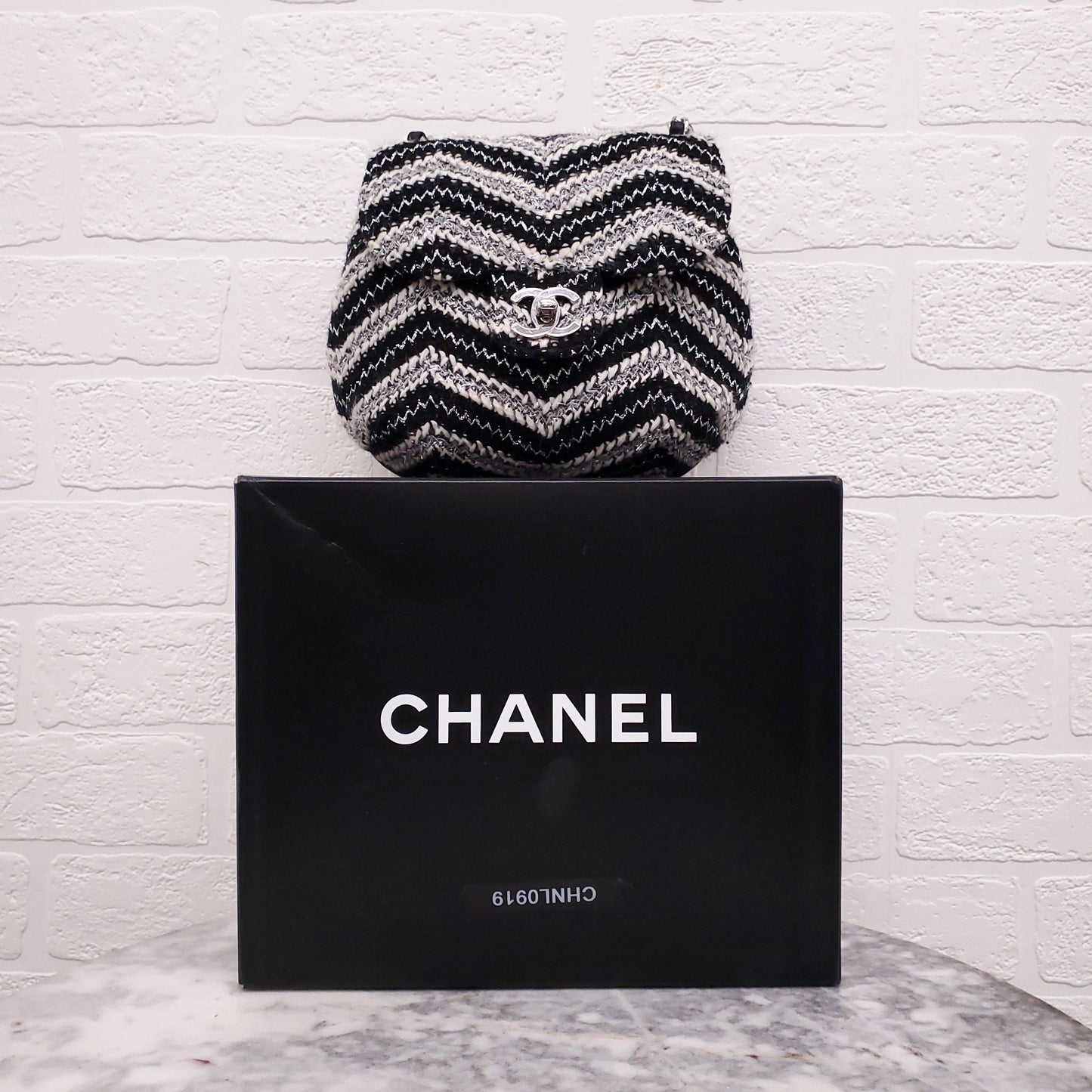 CHANEL TWEED CHEVRON TOP HANDLE FLAP BAG
