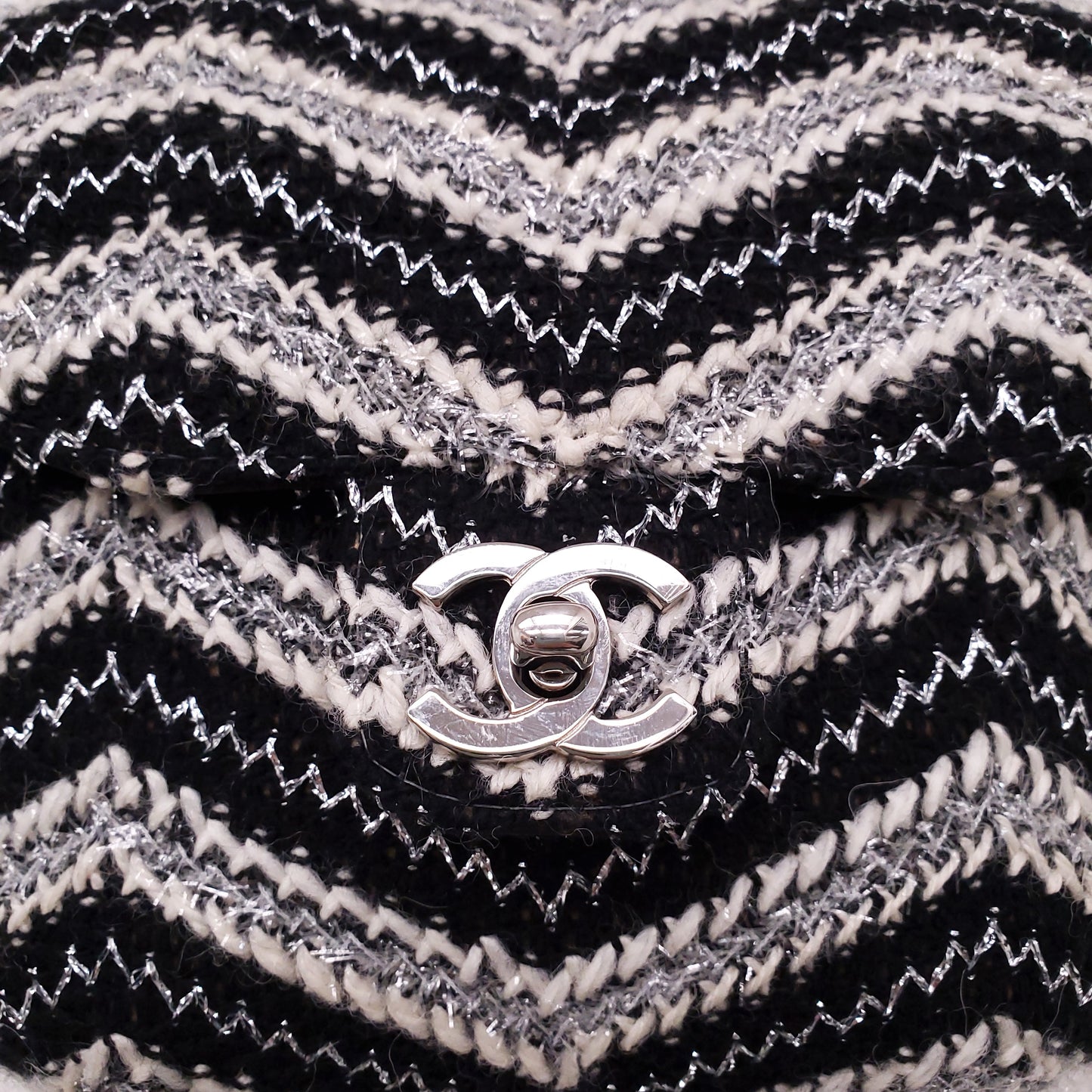CHANEL TWEED CHEVRON TOP HANDLE FLAP BAG