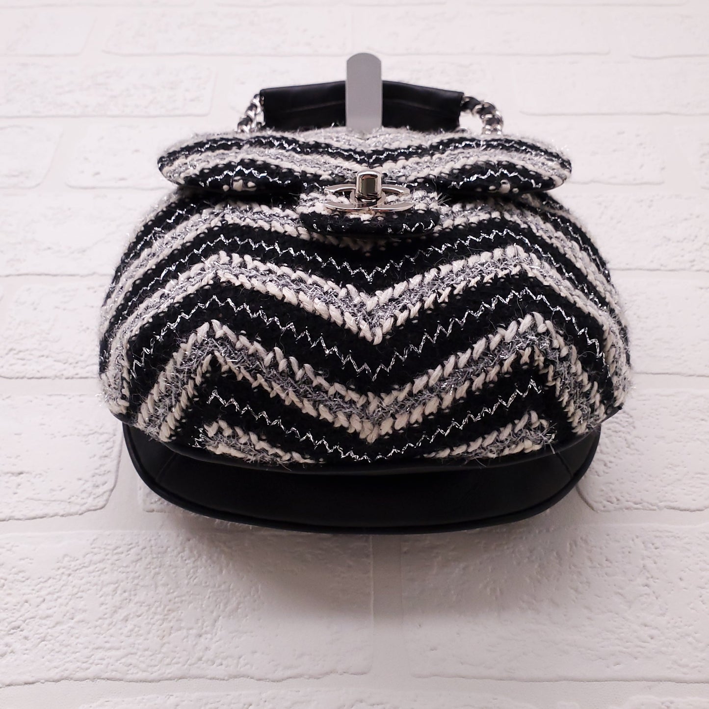 CHANEL TWEED CHEVRON TOP HANDLE FLAP BAG