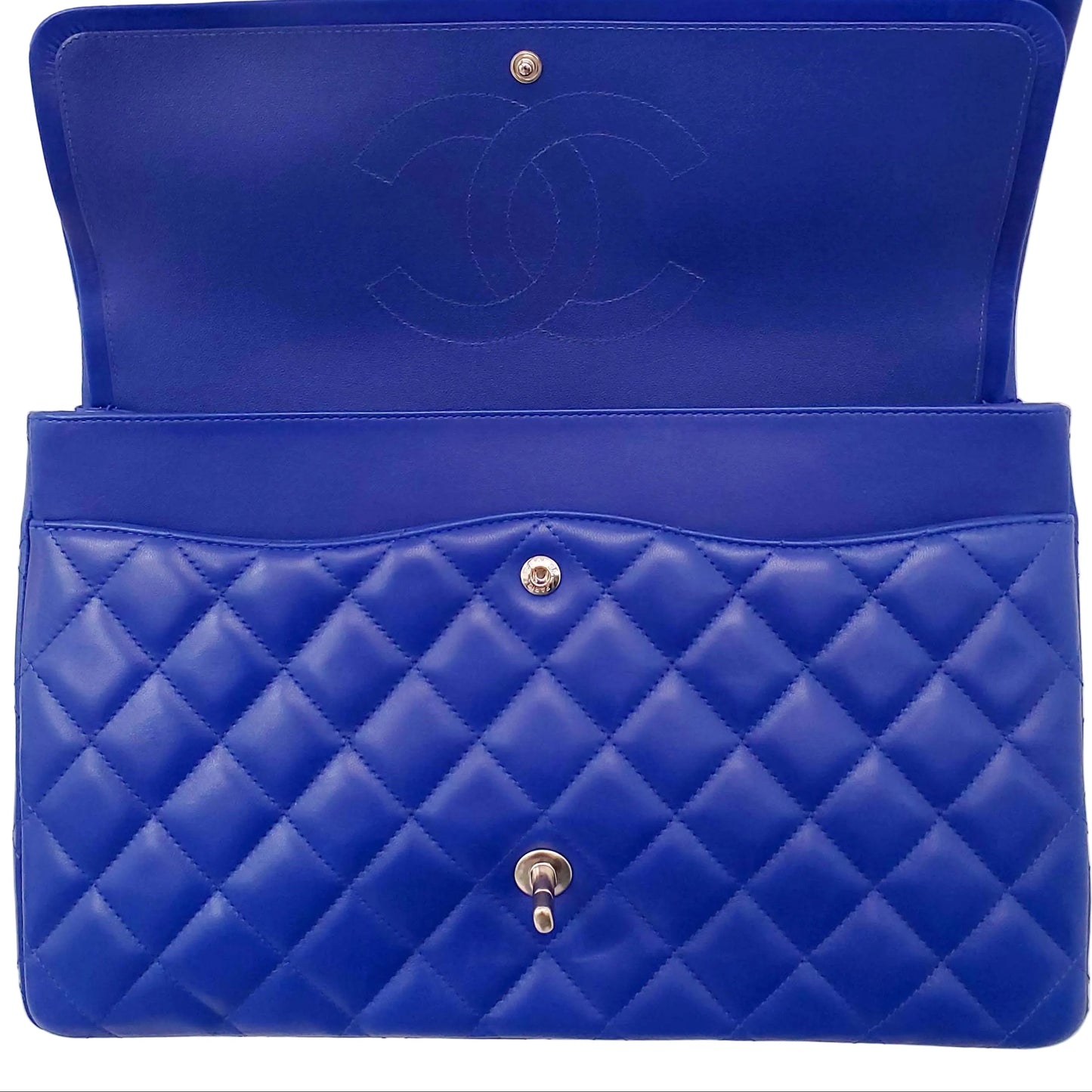CHANEL ROYAL BLUE JUMBO QUILTED LAMBSKIN DOUBLE FLAP BAG