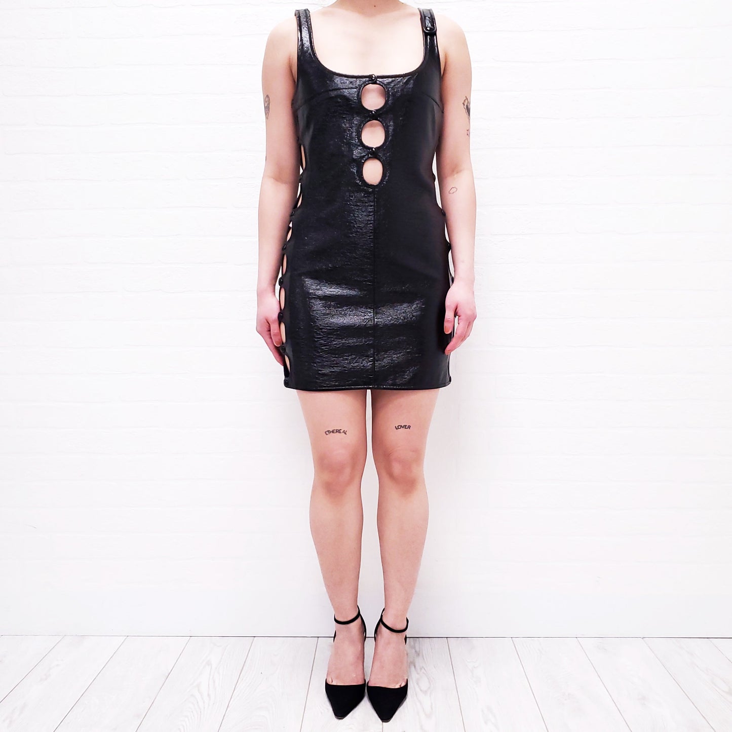COURRÈGES BLACK PATENT DRESS WITH BUTTONS - SIZE 36