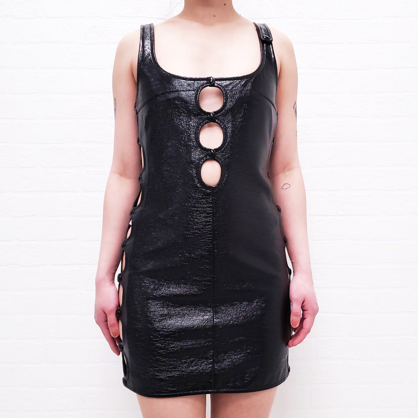 COURRÈGES BLACK PATENT DRESS WITH BUTTONS - SIZE 36