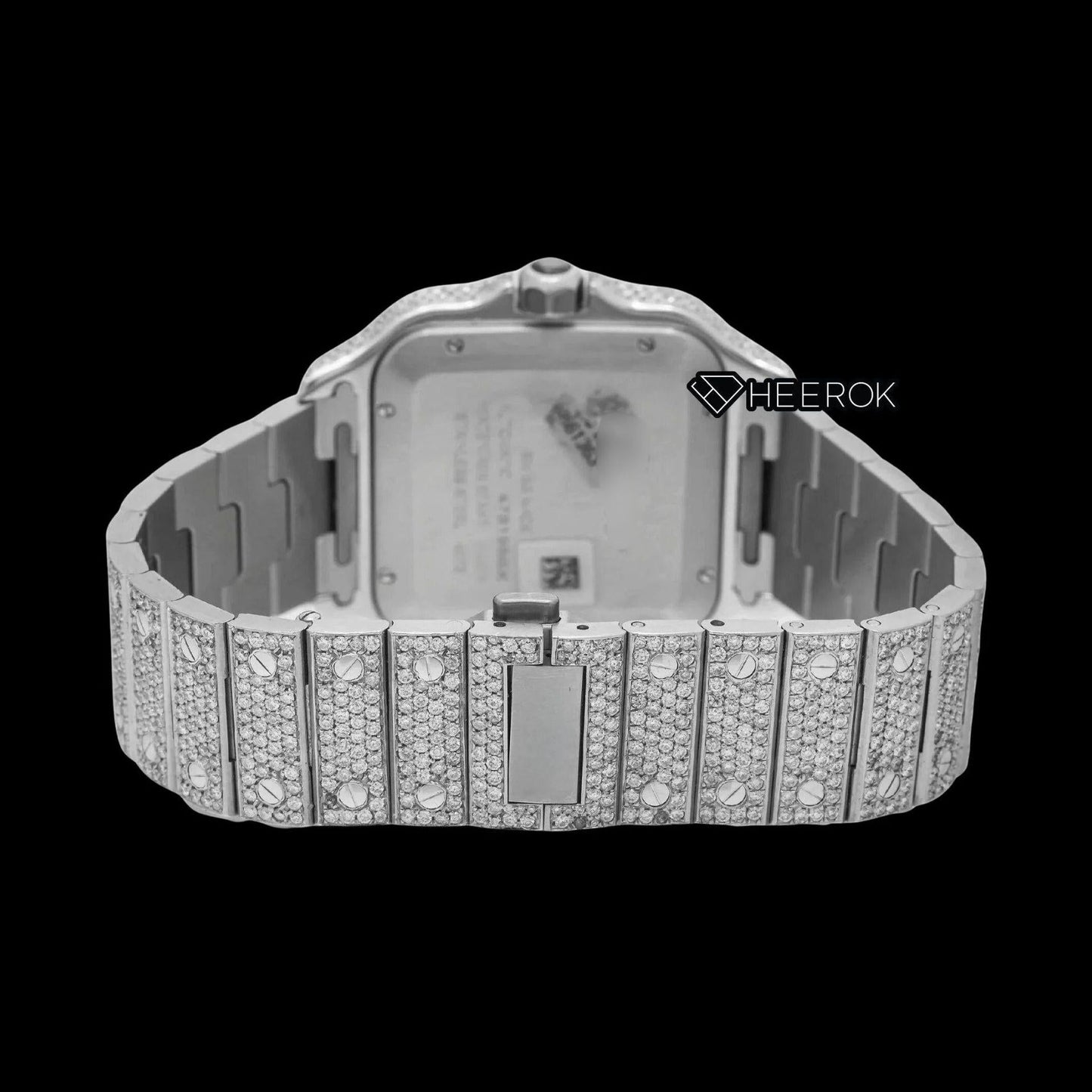 Cartier Santos Full Pave Dial Red Roman Numerals Diamond Bezel Fully Iced Moissanite Diamond Watch For Women