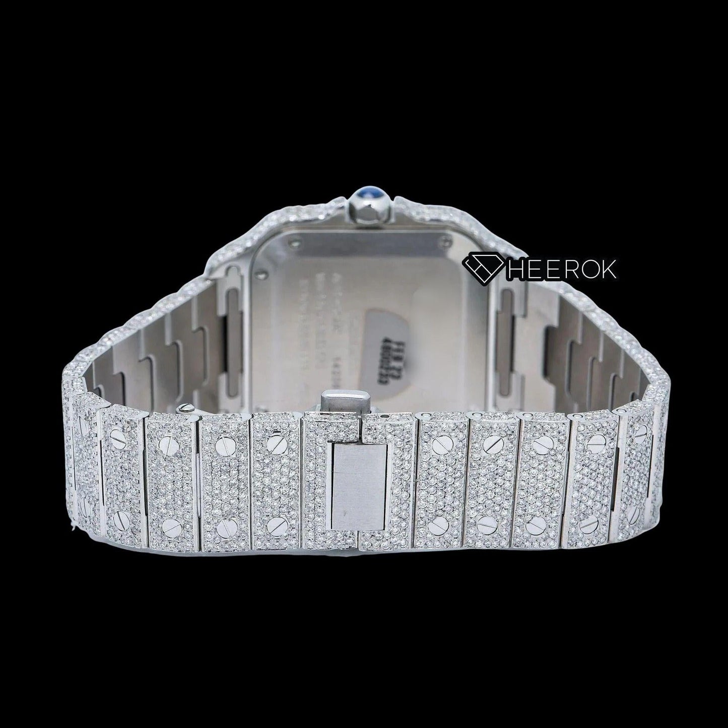 Cartier Santos Rose Gold Diamond Pave Dial Roman Numerals Large Round Diamond Bezel Fully Iced Moissanite Diamond Watch For Women