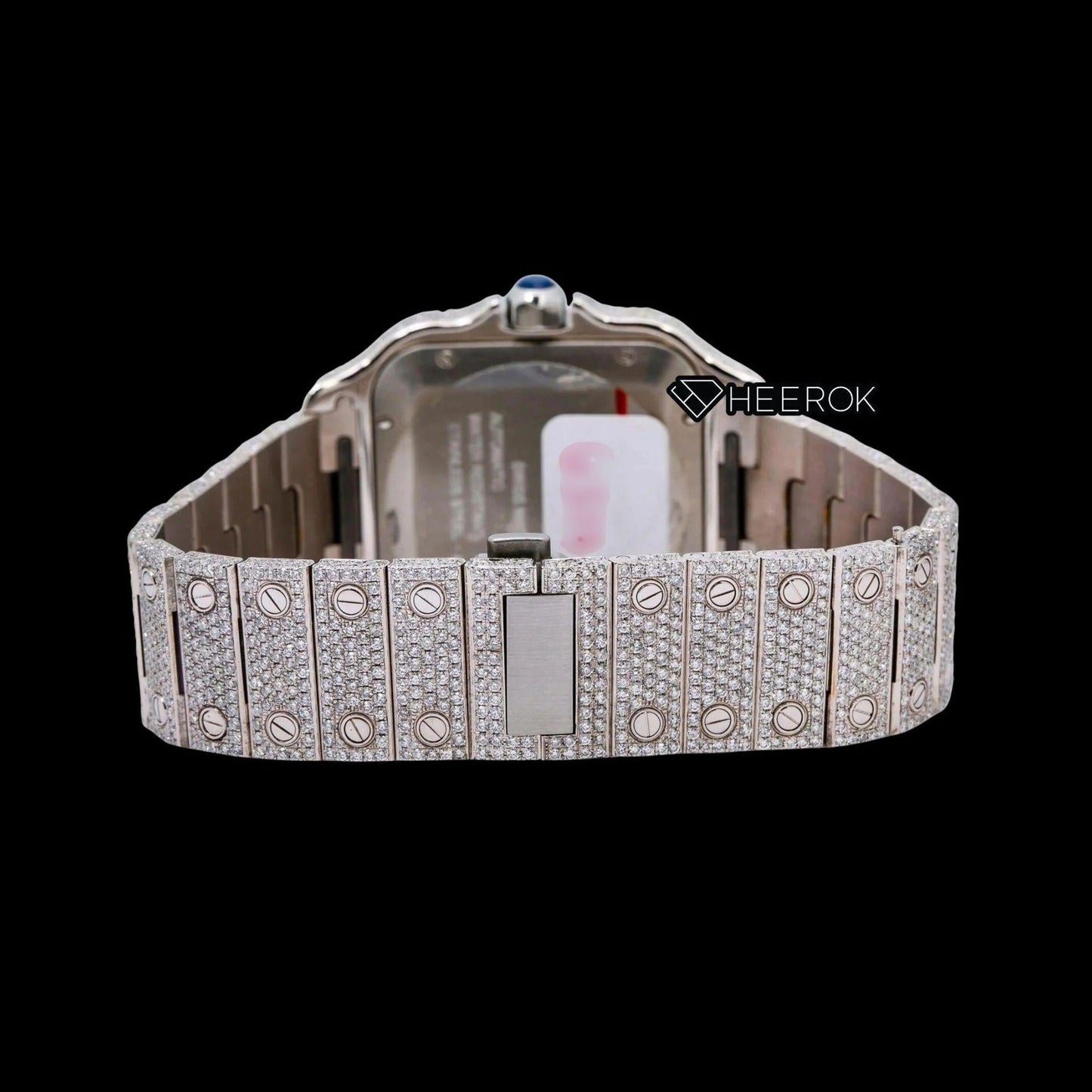 Cartier Santos White Dial Roman Numerals Diamond Bezel Fully Iced Out Moissanite Diamond Watch
