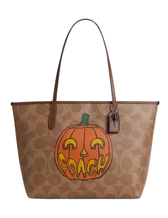 Coach City Tote Bag In Signature Canvas With Halloween Print