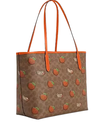 Coach City Tote Bag In Signature Canvas With Orange Print